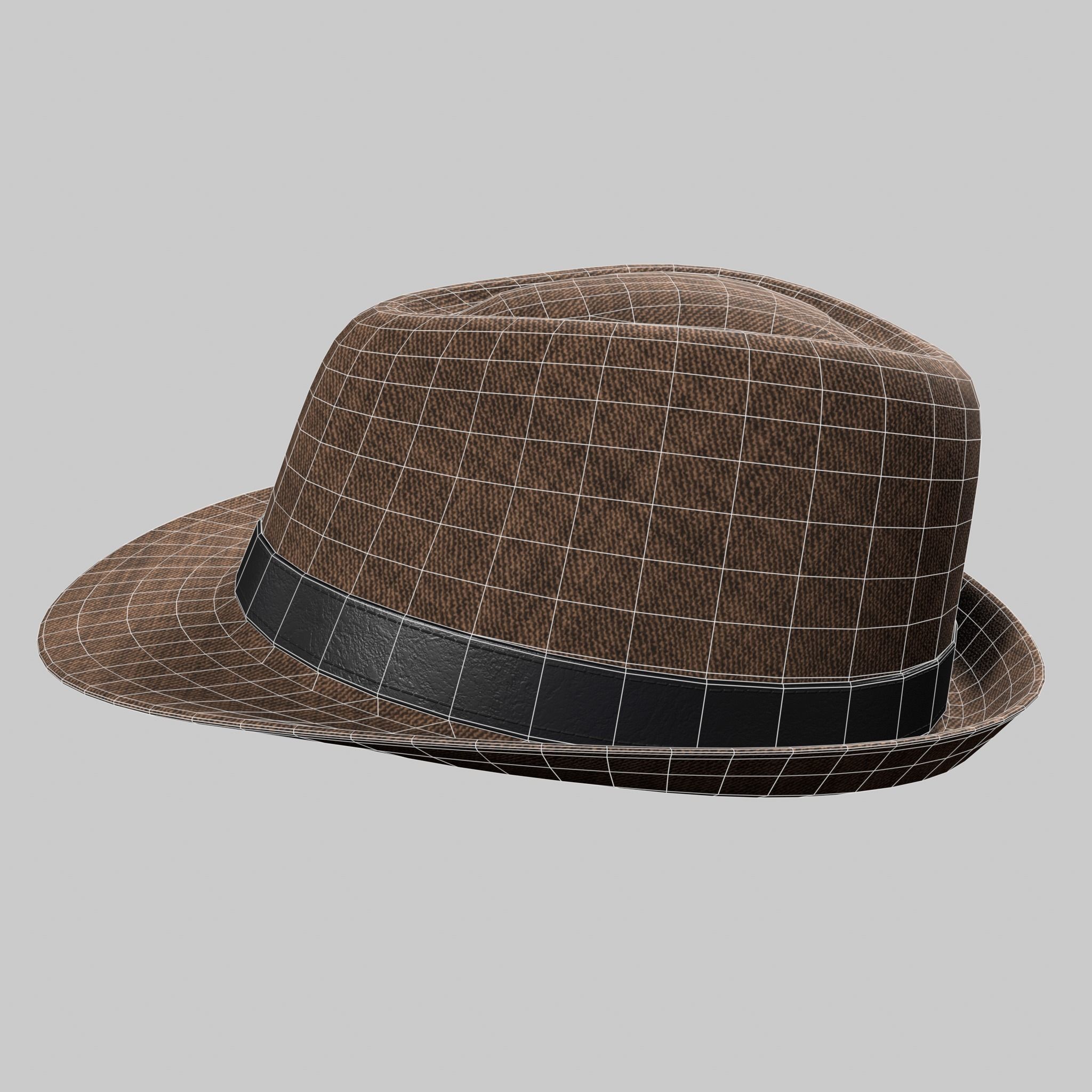 Panama Hat Fedora Brown Gray Low-poly 3D model_10