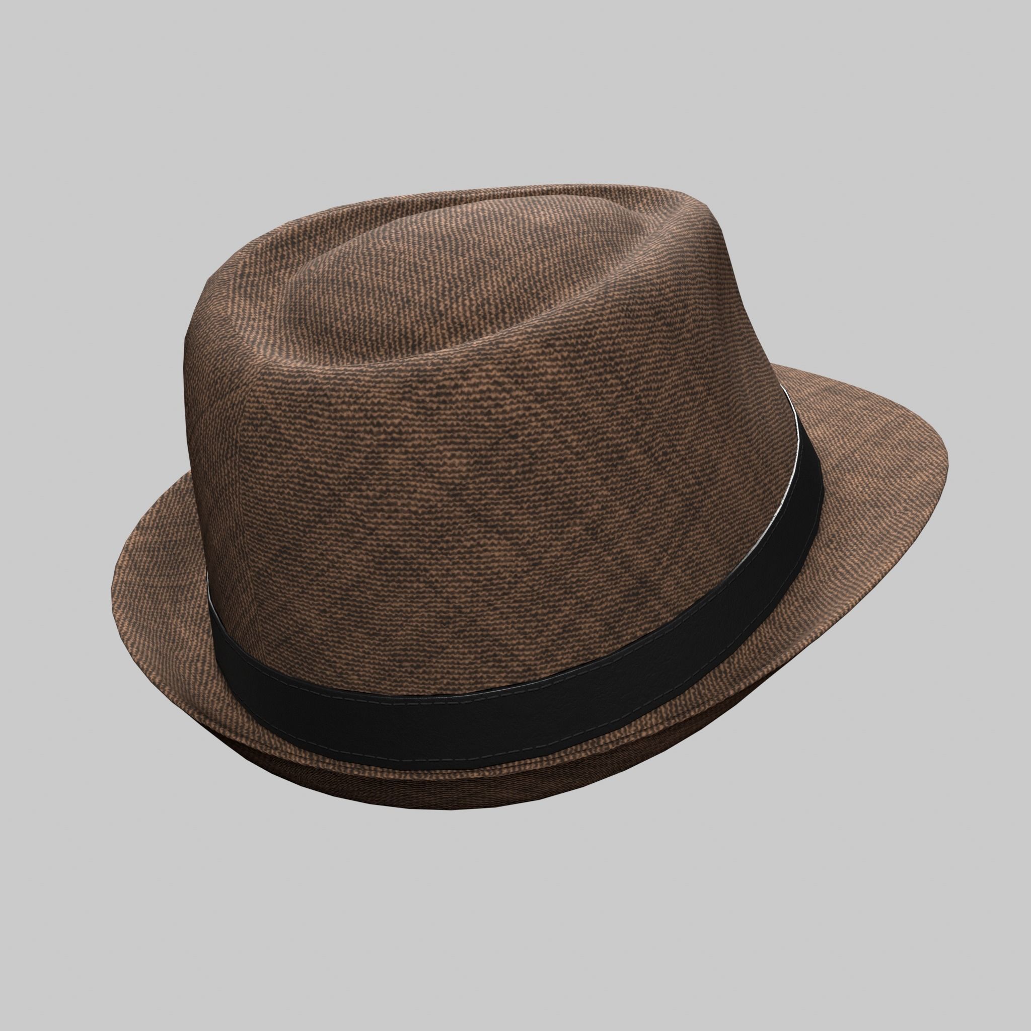 Panama Hat Fedora Brown Gray Low-poly 3D model_7