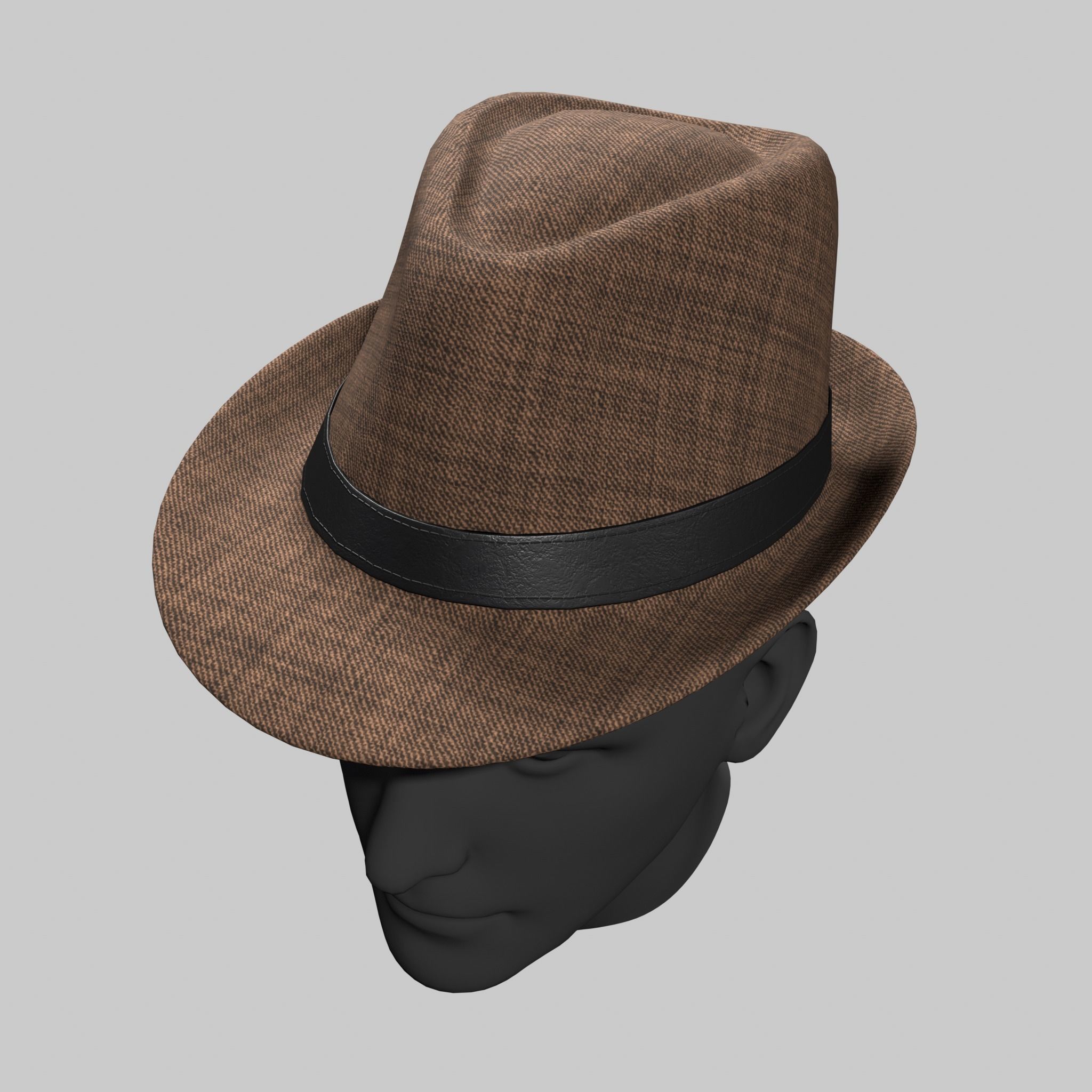 Panama Hat Fedora Brown Gray Low-poly 3D model_2