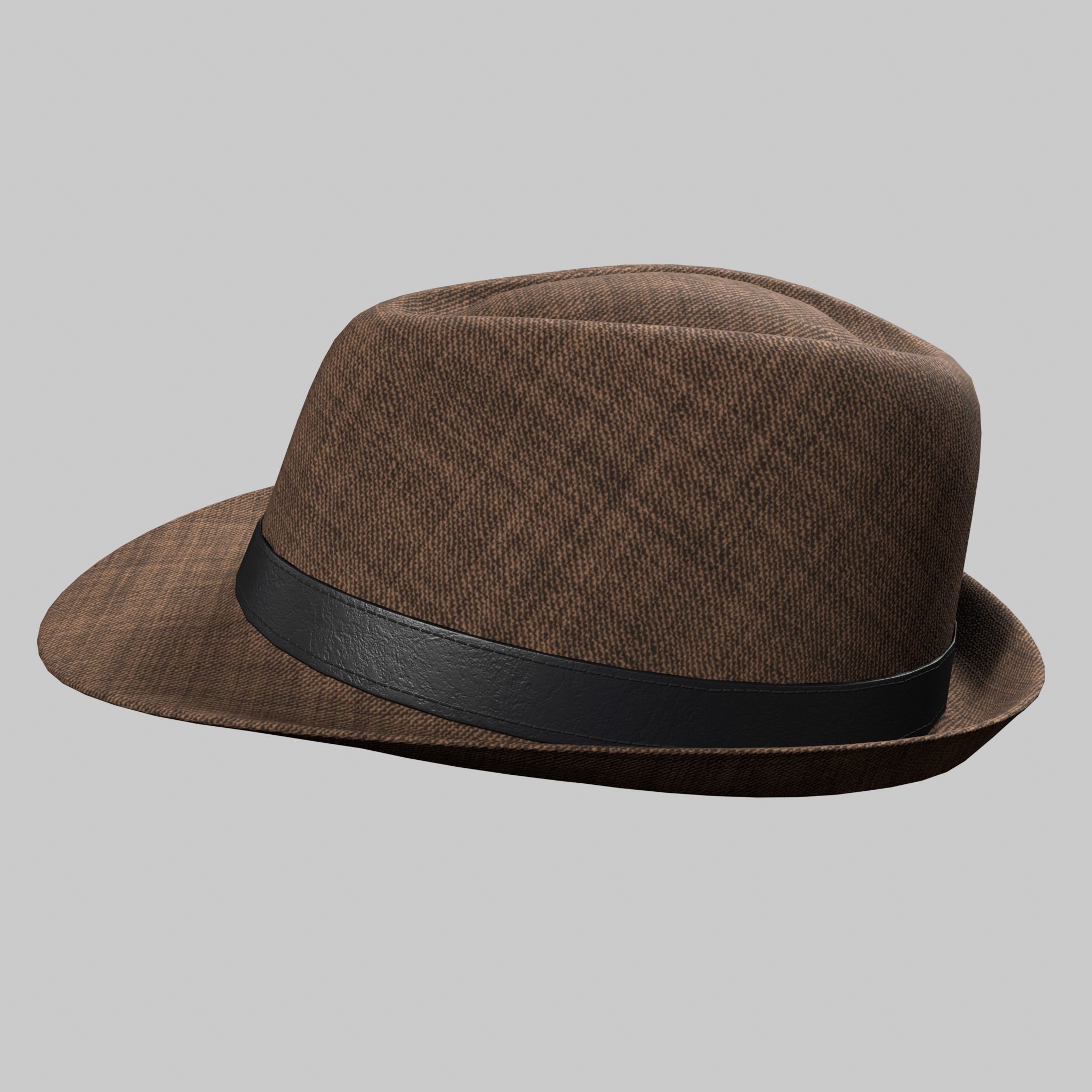 Panama Hat Fedora Brown Gray Low-poly 3D model_9