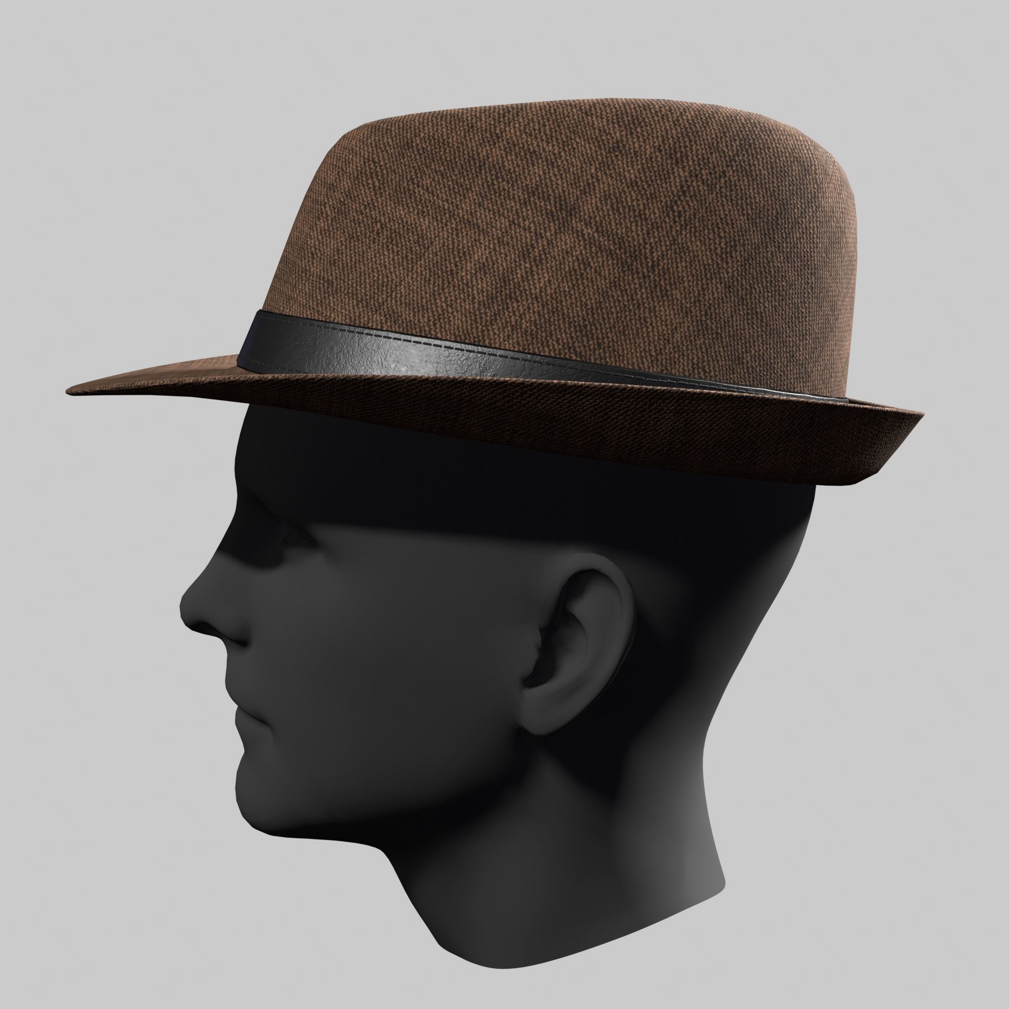Panama Hat Fedora Brown Gray Low-poly 3D model_5