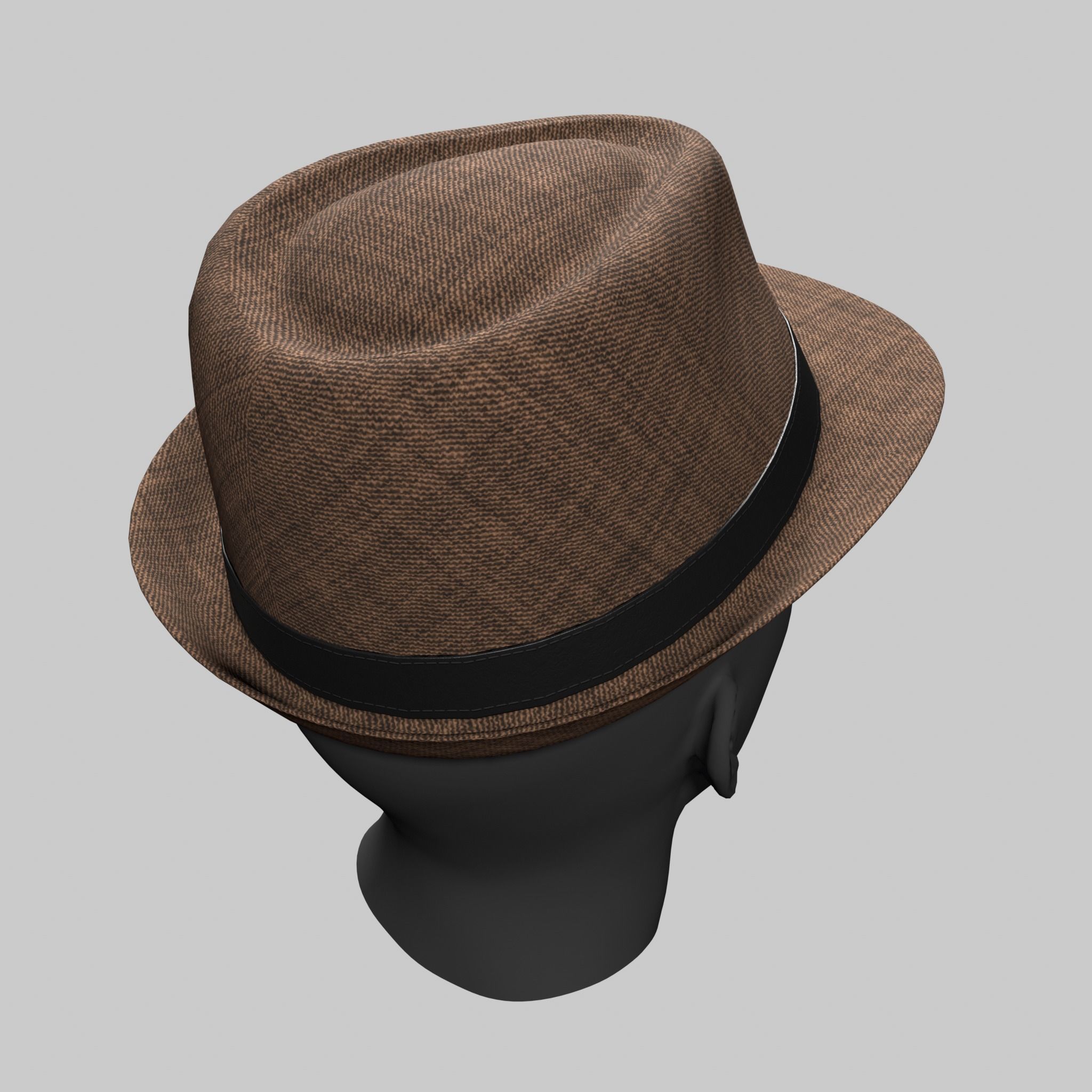 Panama Hat Fedora Brown Gray Low-poly 3D model_4