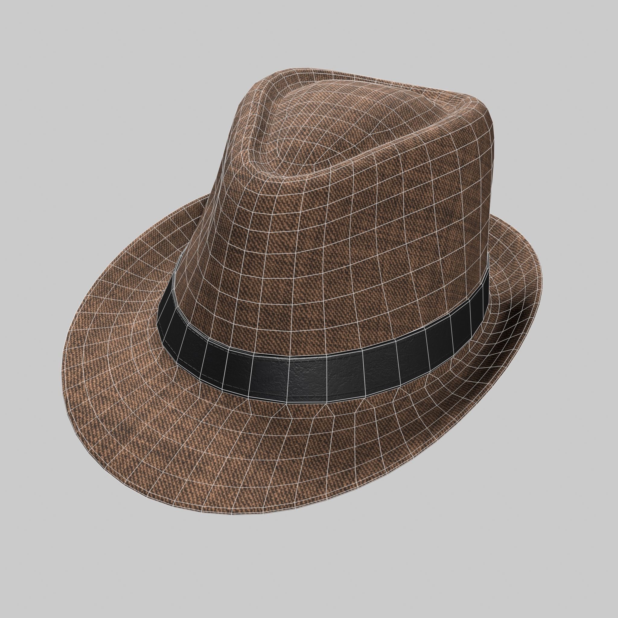 Panama Hat Fedora Brown Gray Low-poly 3D model_6