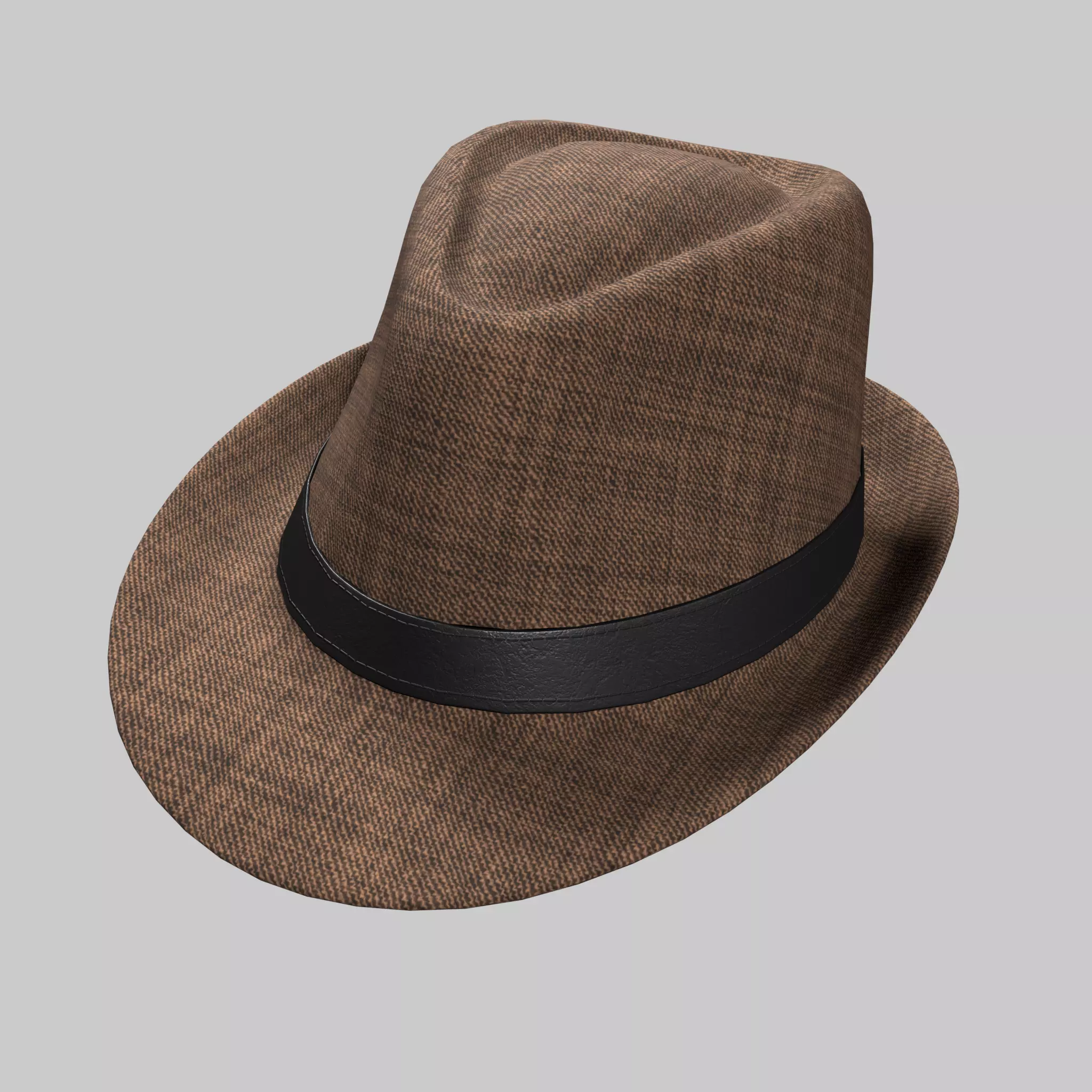 Panama Hat Fedora Brown Gray Low-poly 3D model_0