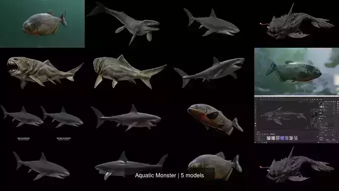 Aquatic Monster 3D Model Collection