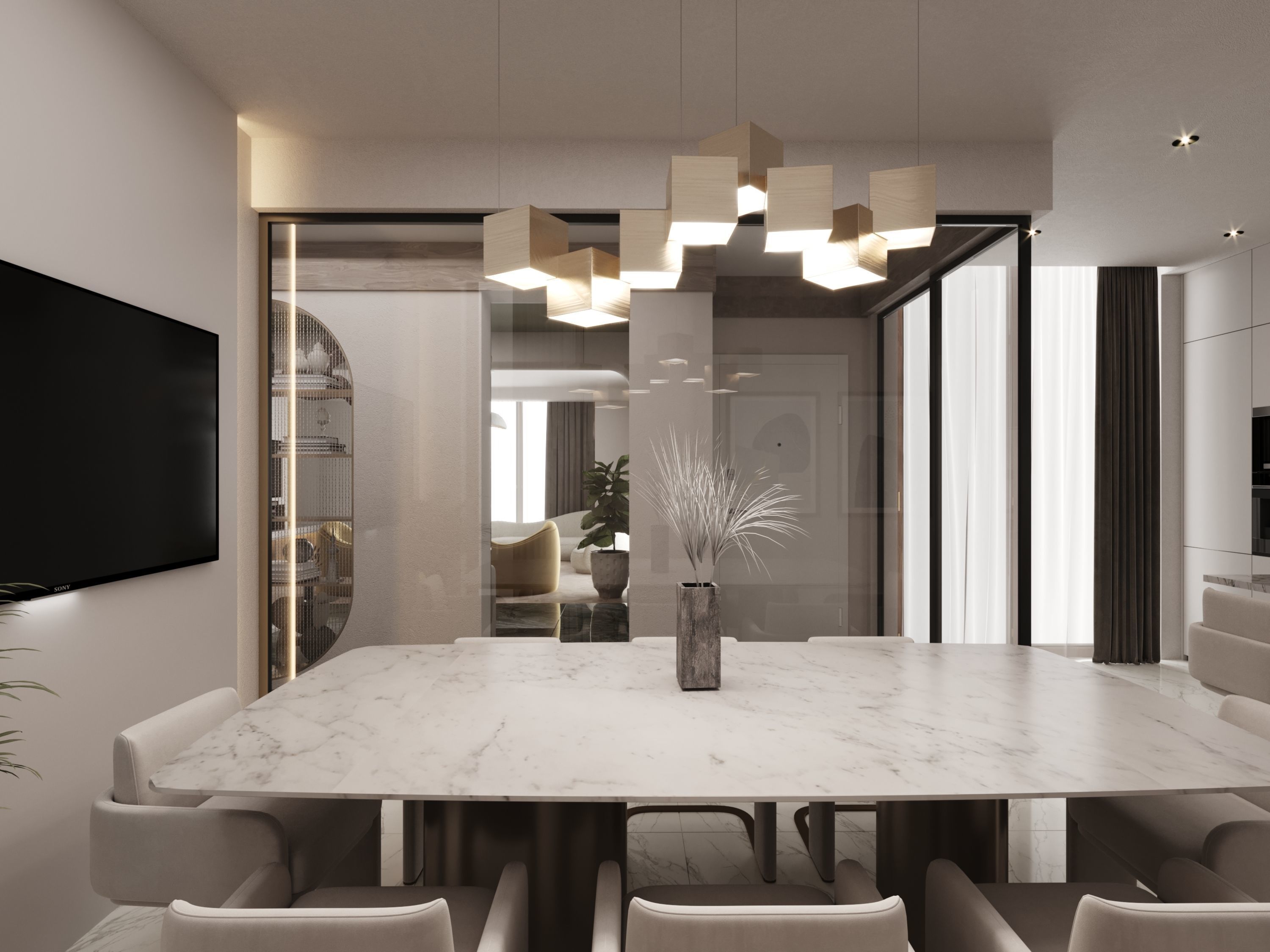 Living Room and Kitchen Modern DA Villa 3D model_4