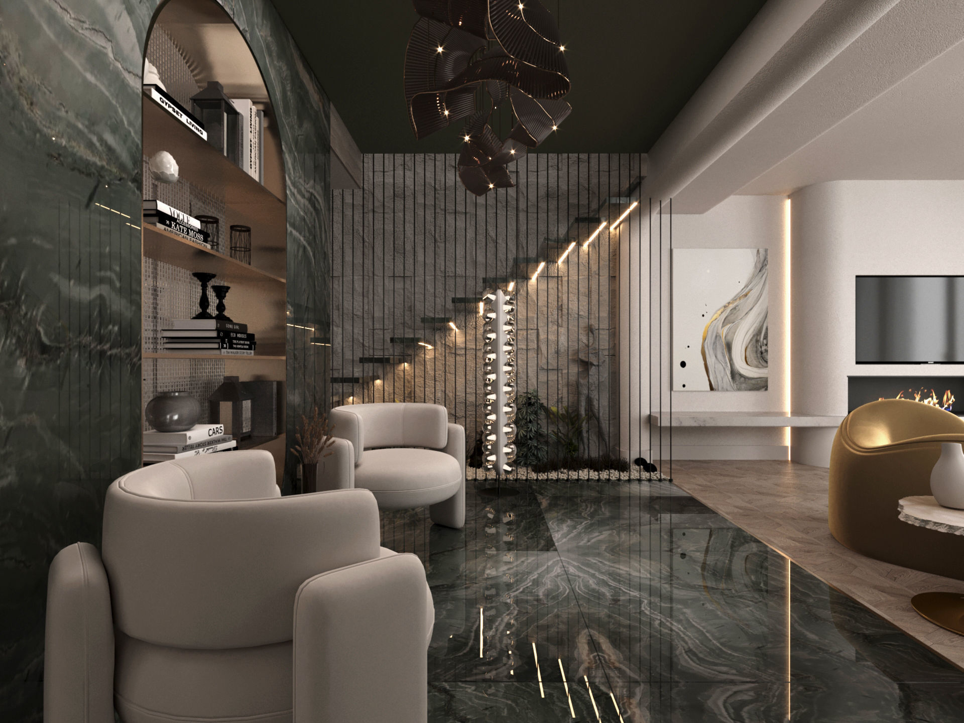 Living Room and Kitchen Modern DA Villa 3D model_1