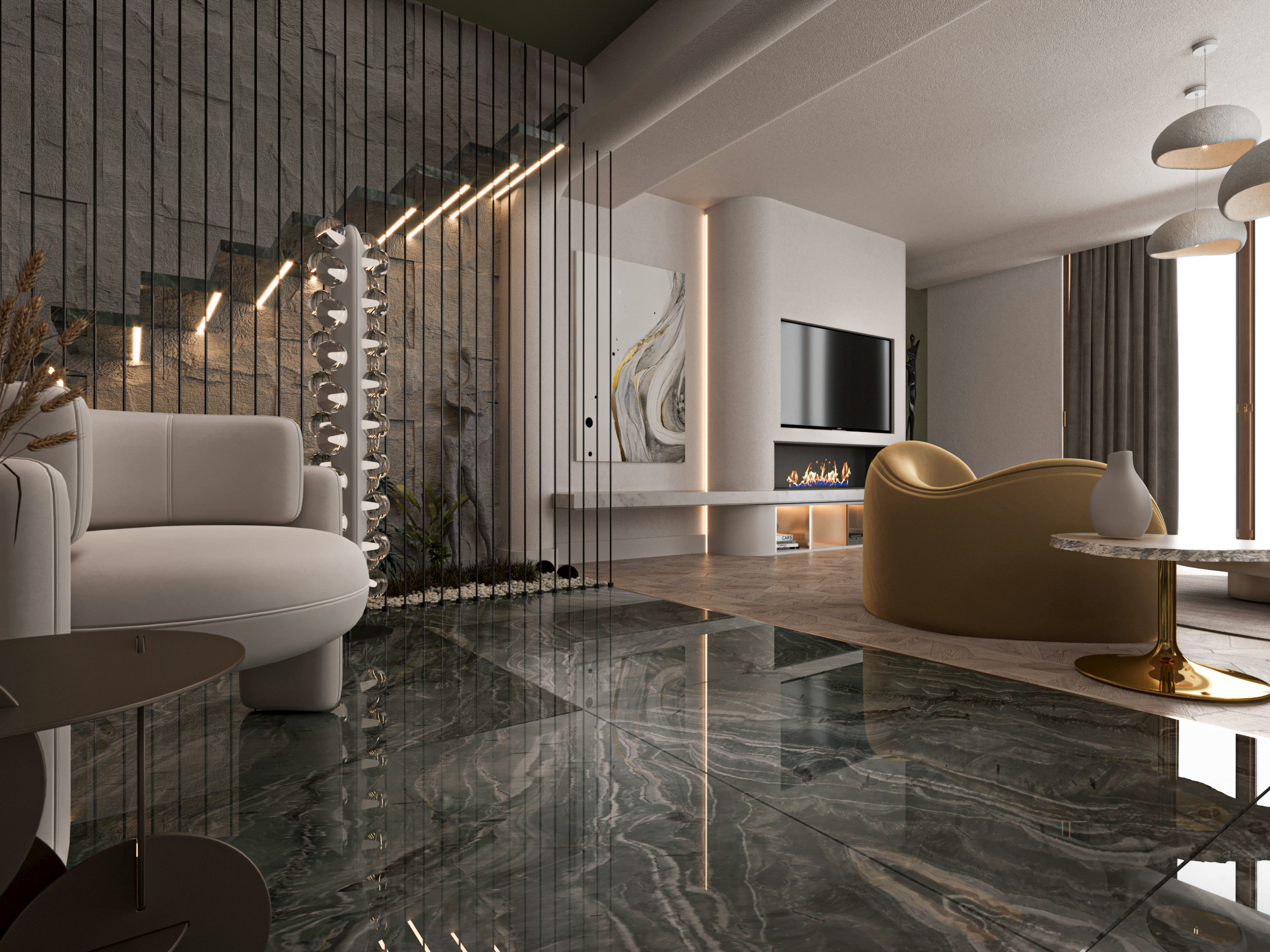 Living Room and Kitchen Modern DA Villa 3D model_16