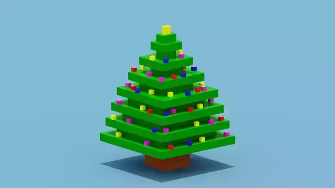 Voxel Christmas Tree Low-poly 3D model