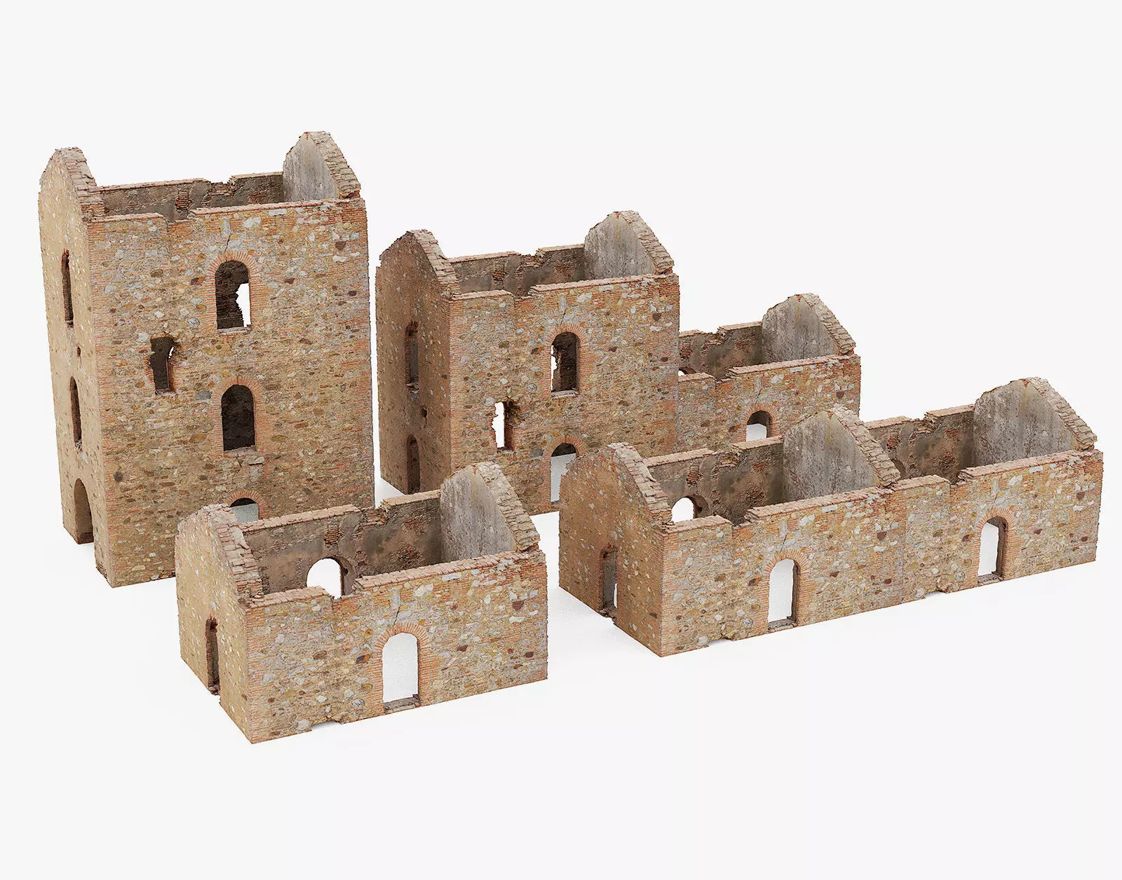 Brick Stone House Ruins Set PBR Scan Low-poly 3D model_0
