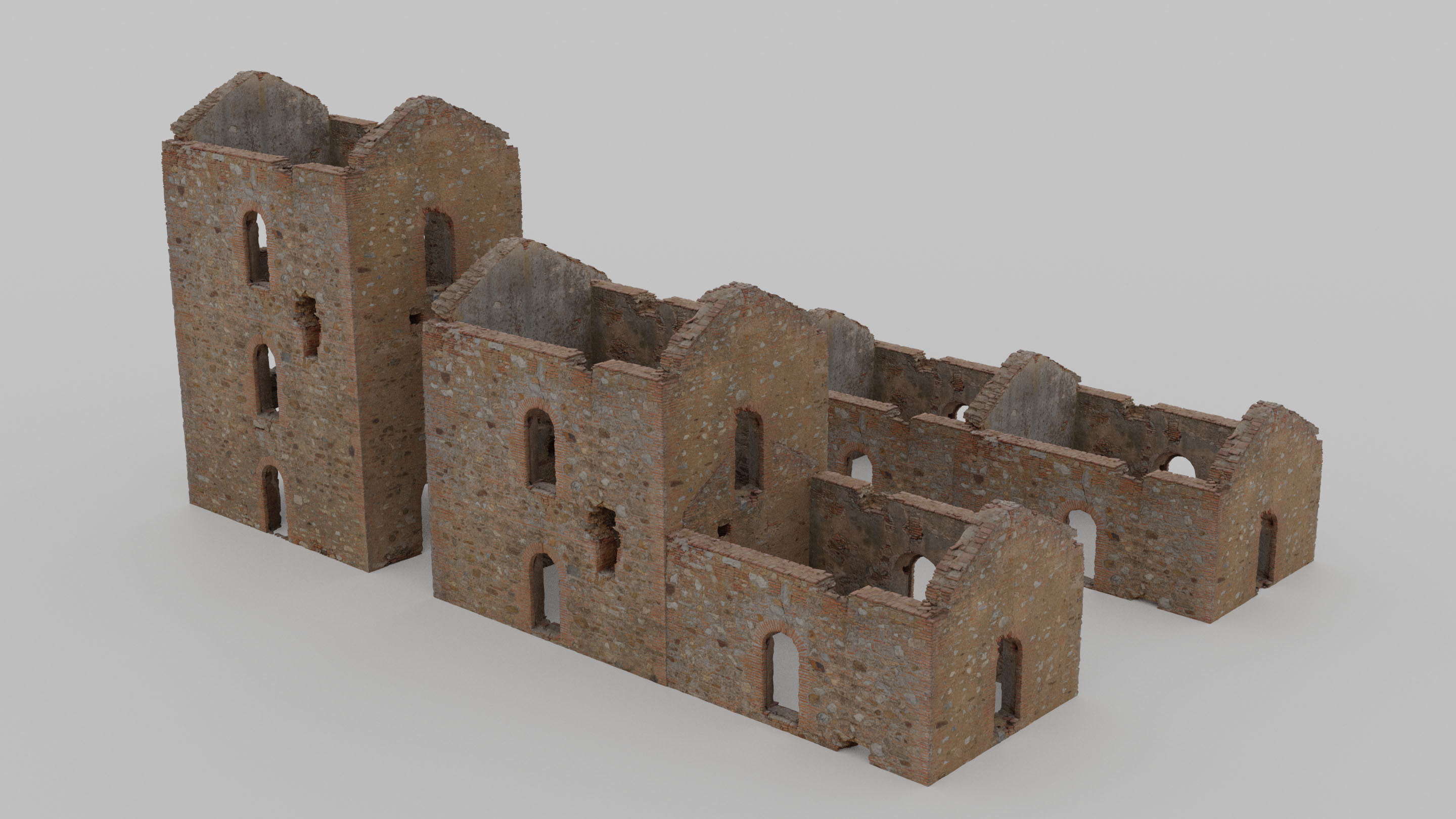 Brick Stone House Ruins Set PBR Scan Low-poly 3D model_11