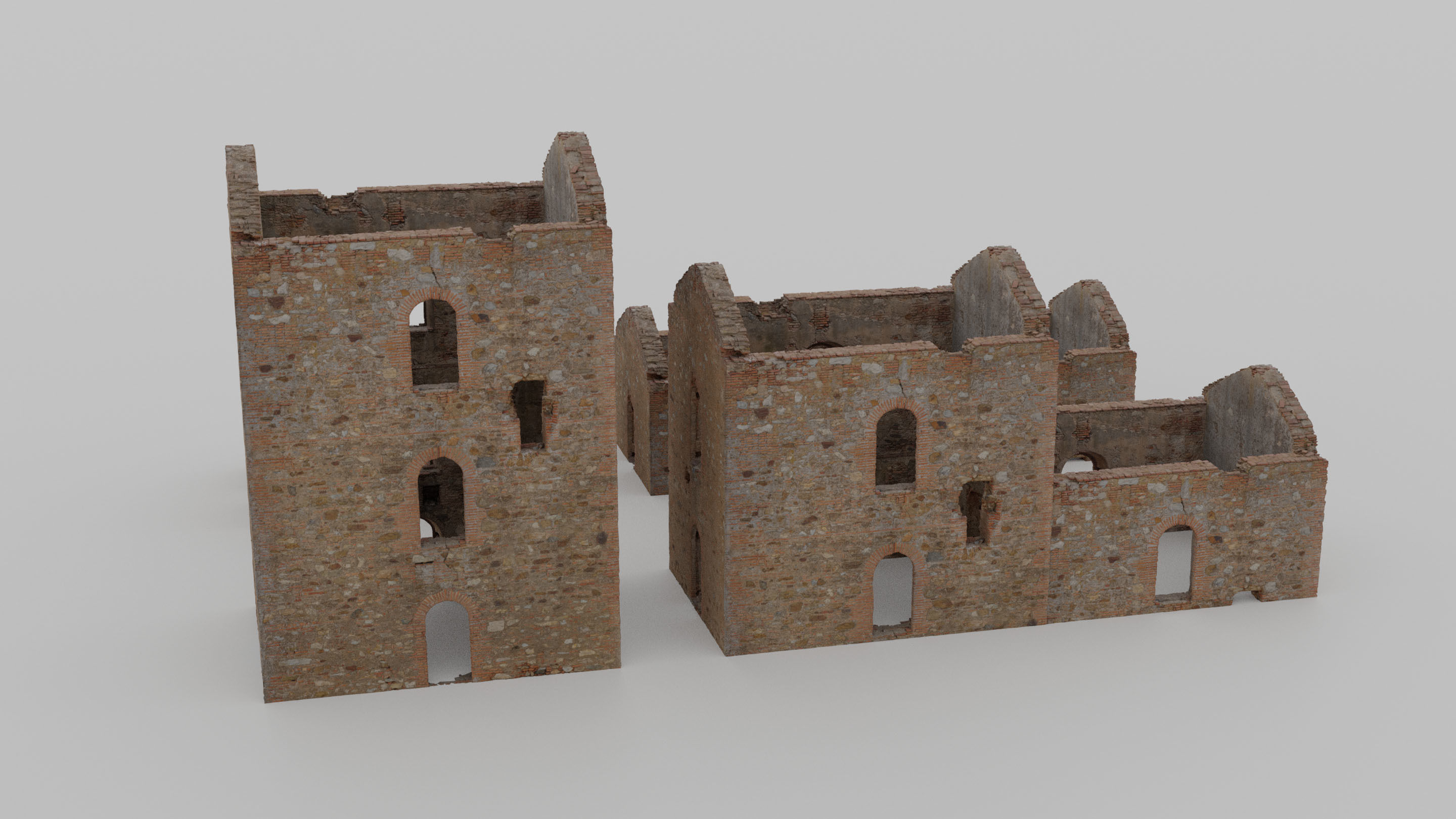 Brick Stone House Ruins Set PBR Scan Low-poly 3D model_13