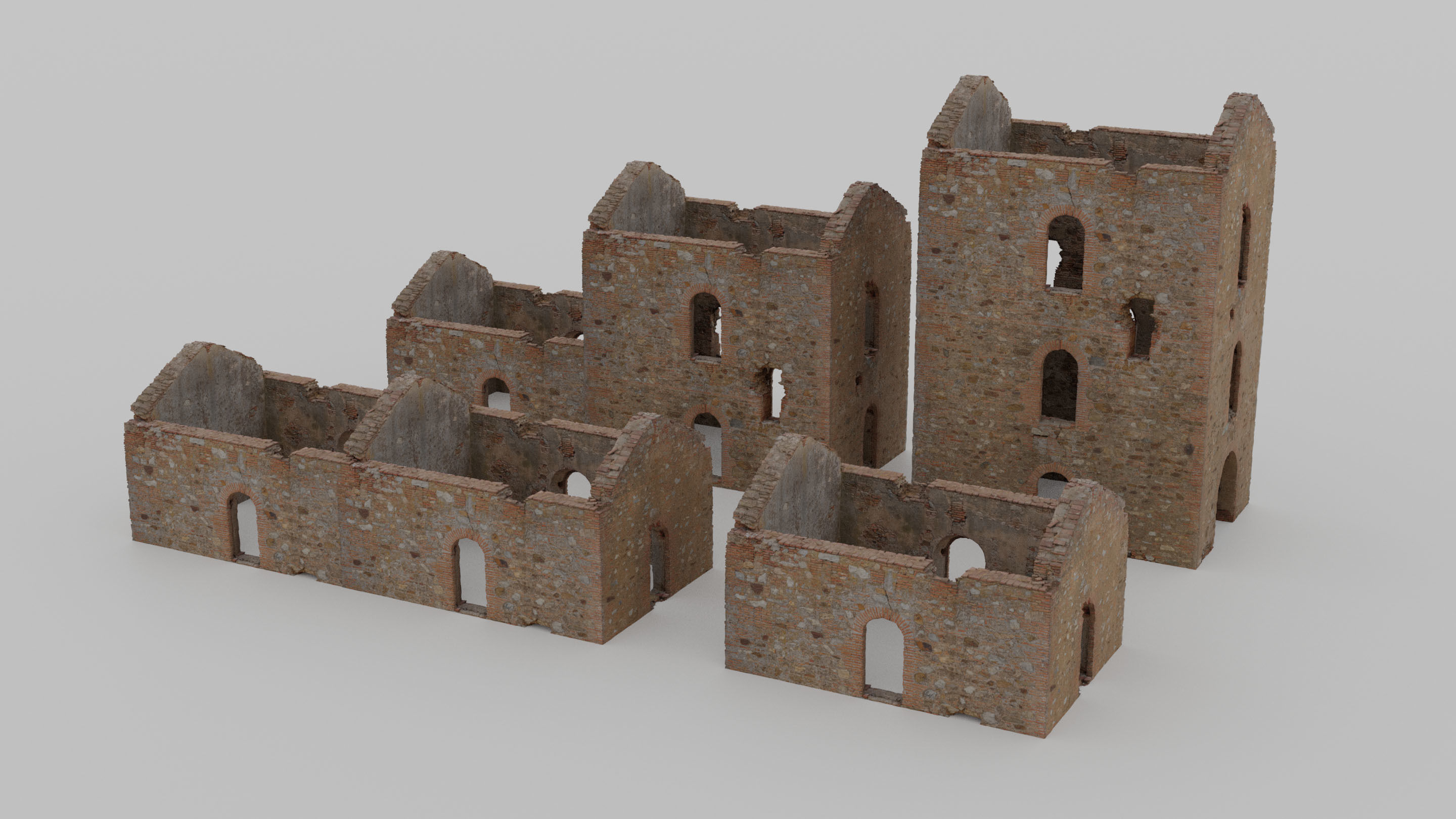 Brick Stone House Ruins Set PBR Scan Low-poly 3D model_5