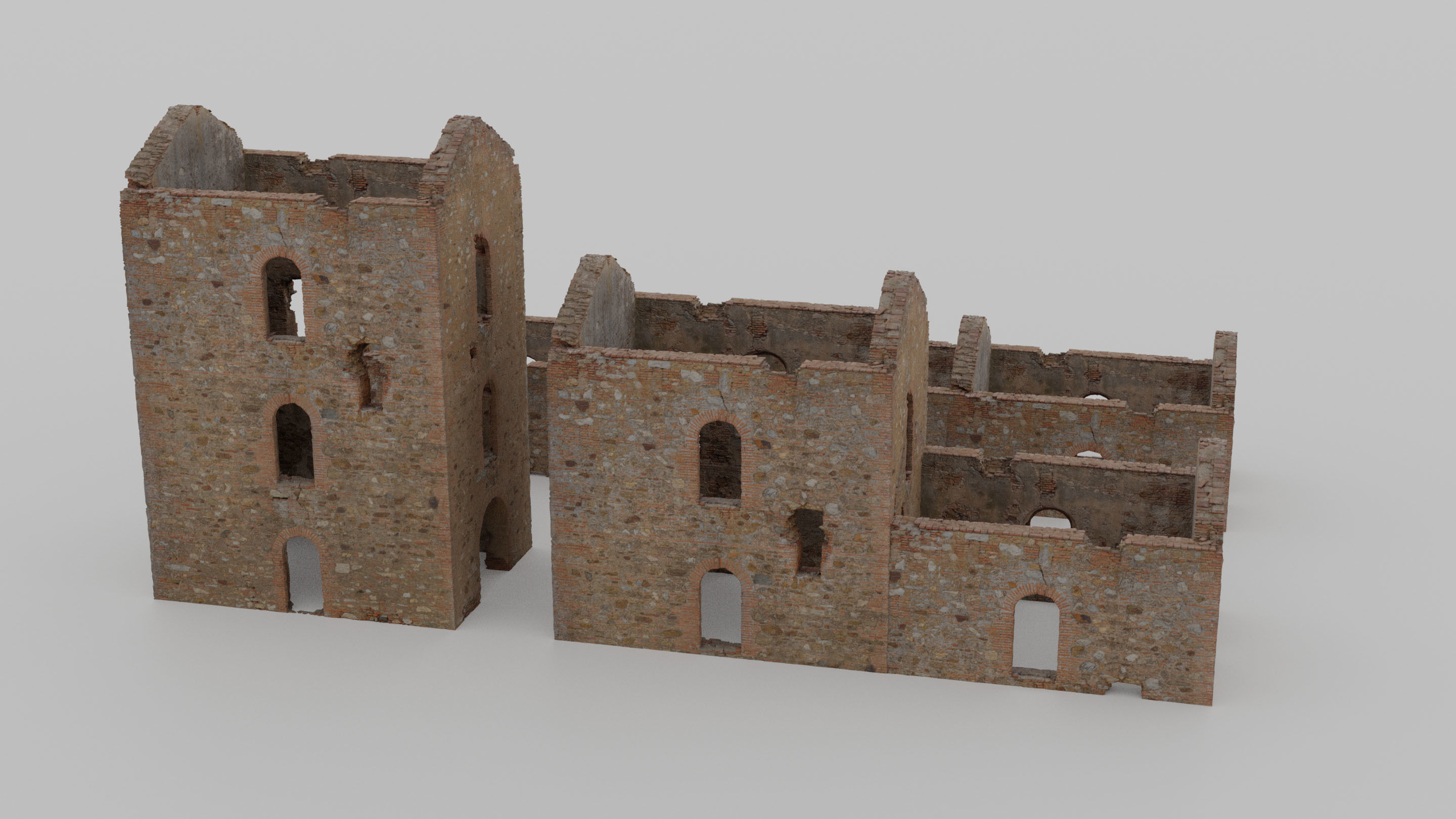 Brick Stone House Ruins Set PBR Scan Low-poly 3D model_12