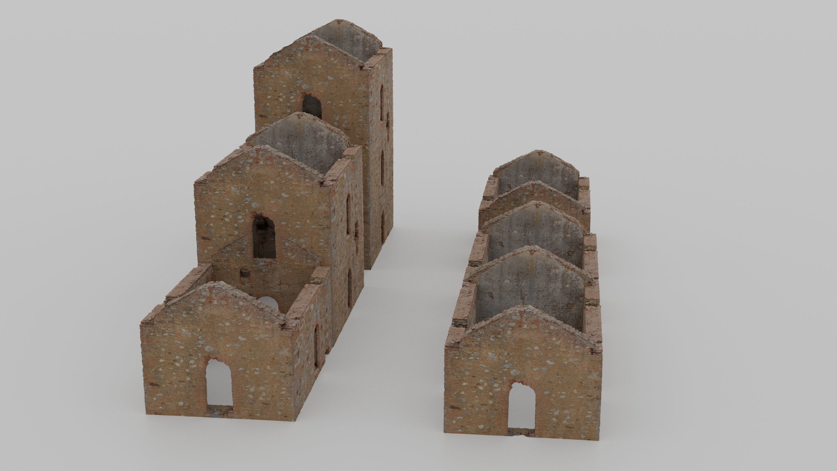 Brick Stone House Ruins Set PBR Scan Low-poly 3D model_9