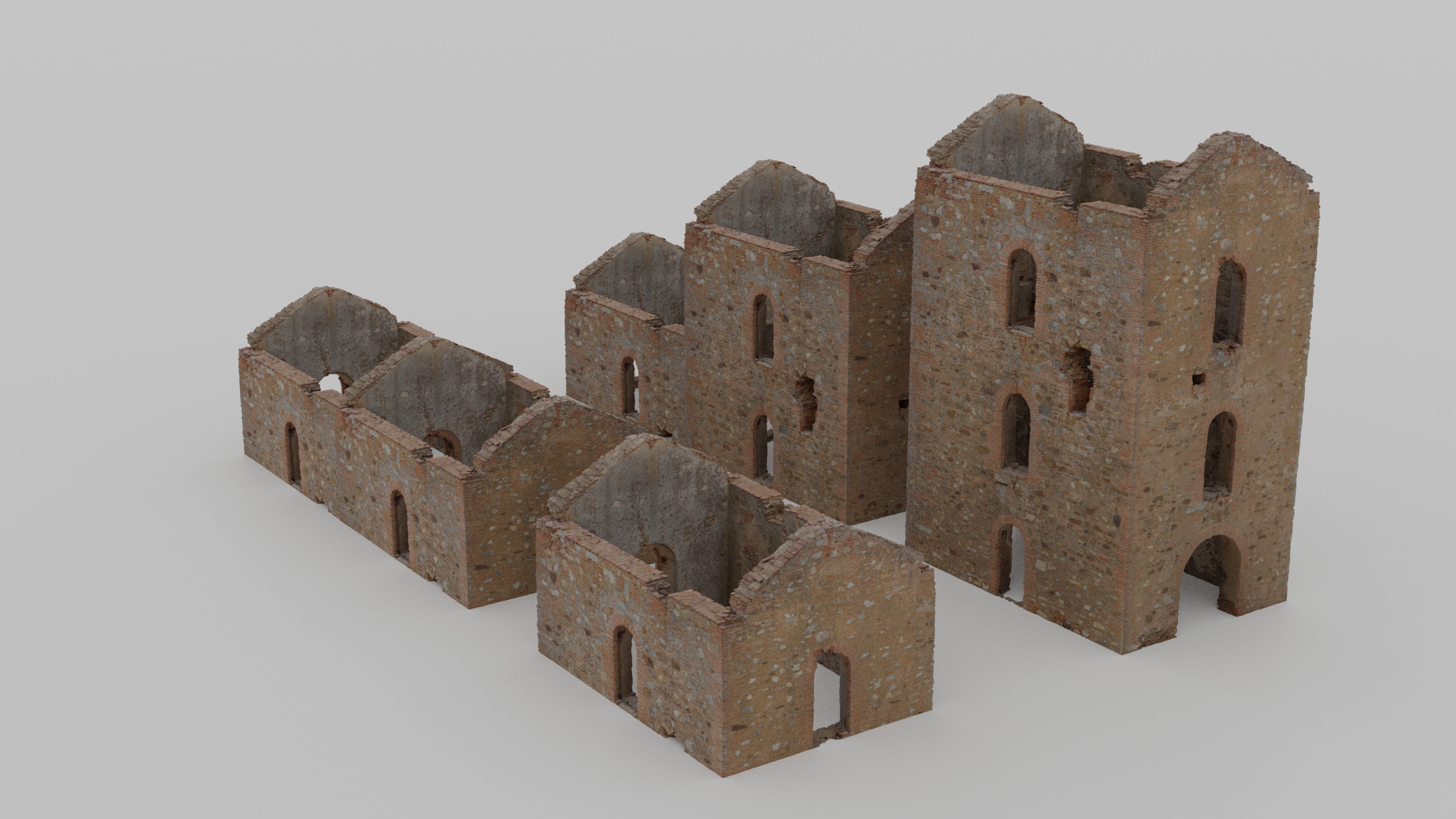 Brick Stone House Ruins Set PBR Scan Low-poly 3D model_17