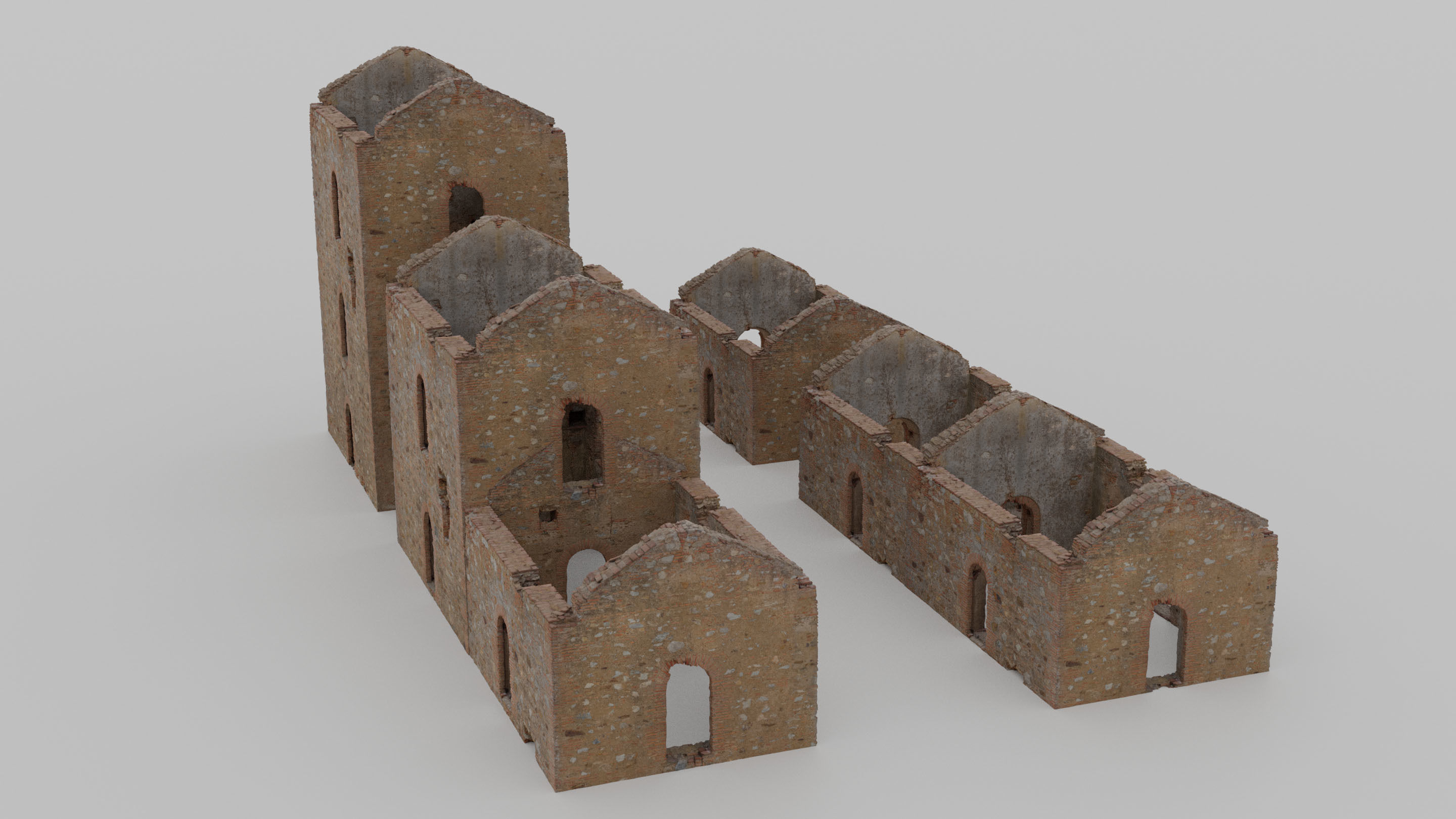 Brick Stone House Ruins Set PBR Scan Low-poly 3D model_10