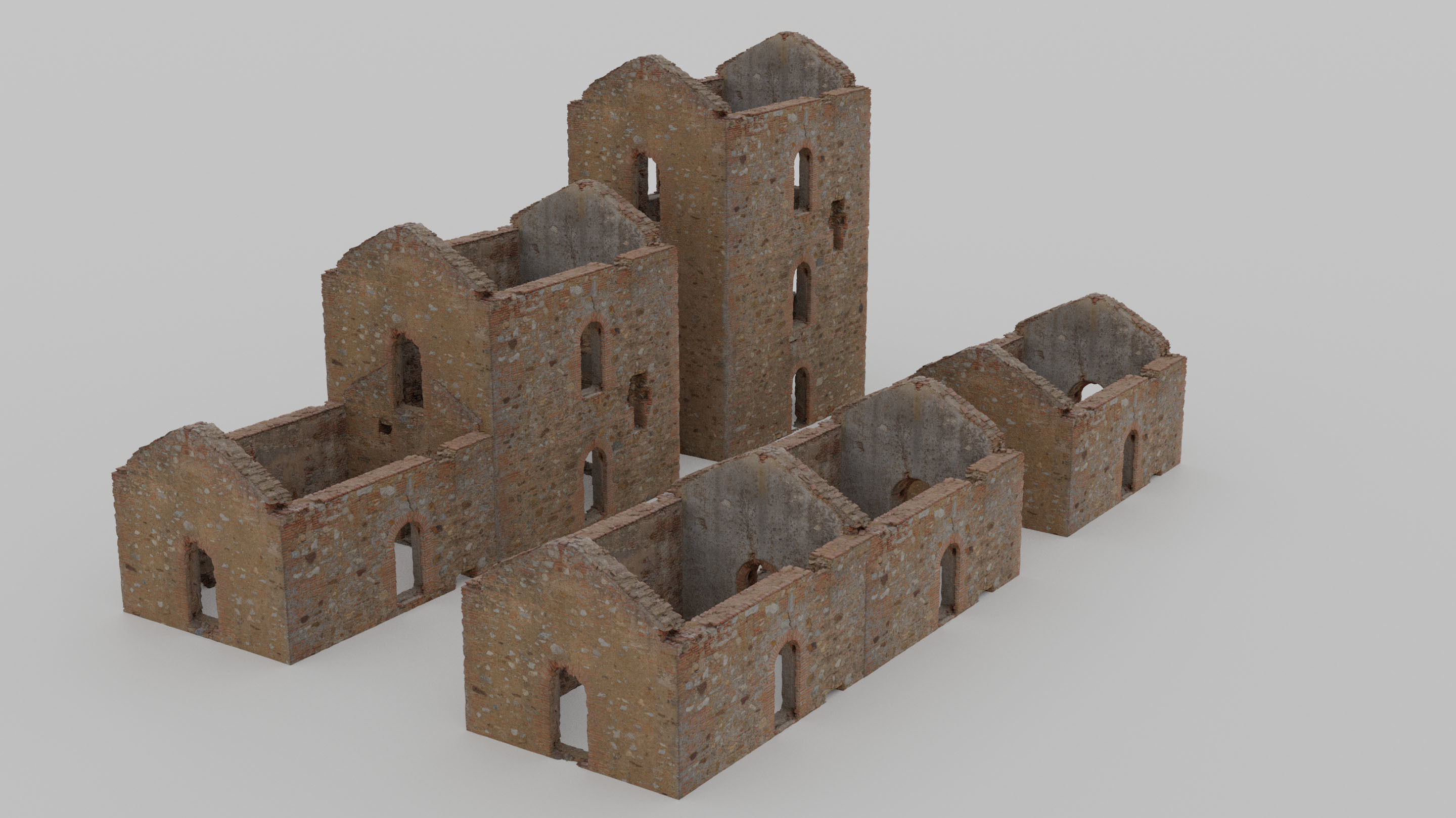 Brick Stone House Ruins Set PBR Scan Low-poly 3D model_8