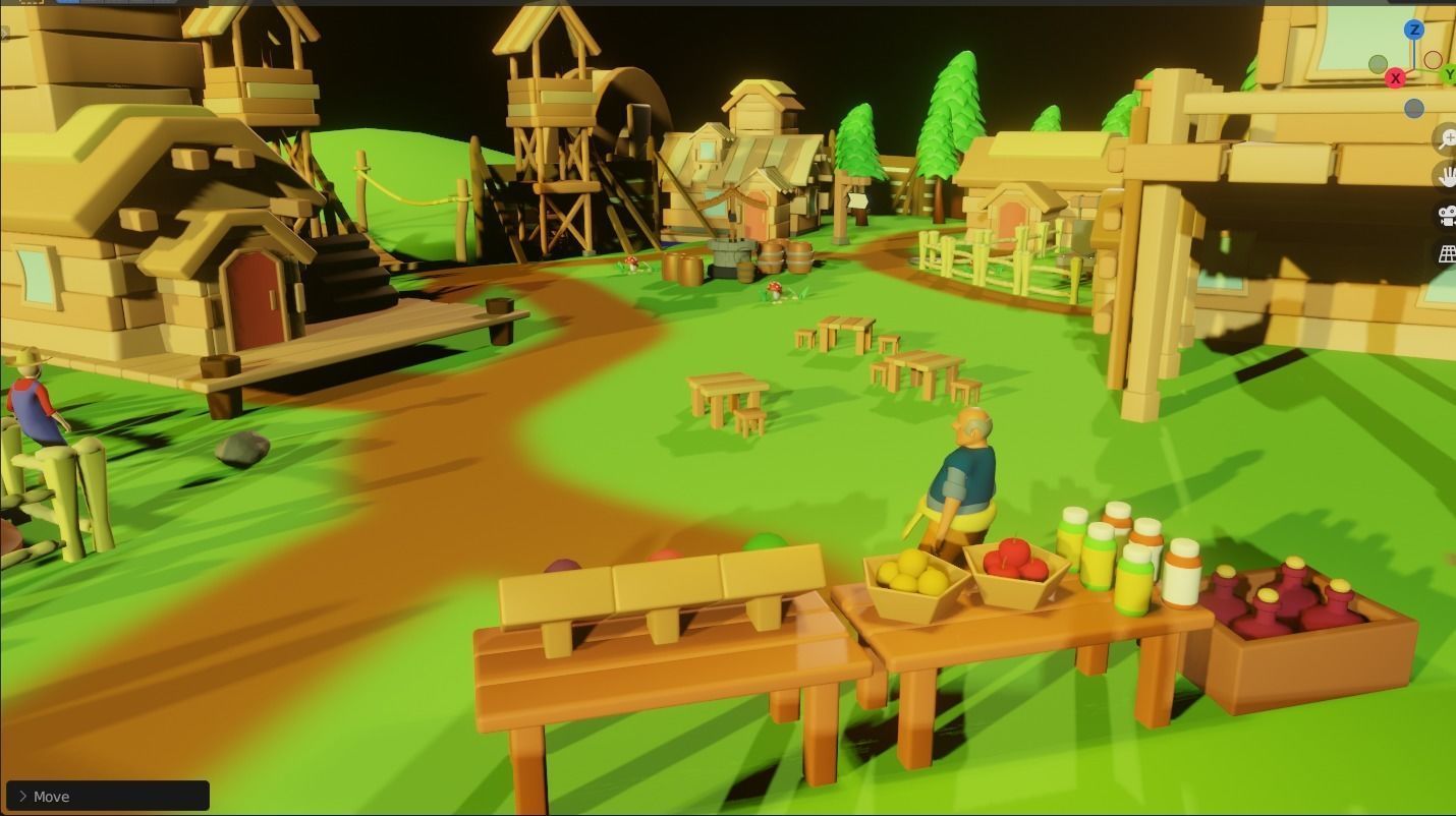 Medieval Village Free low-poly 3D model_2