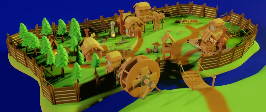 Medieval Village Free low-poly 3D model_0