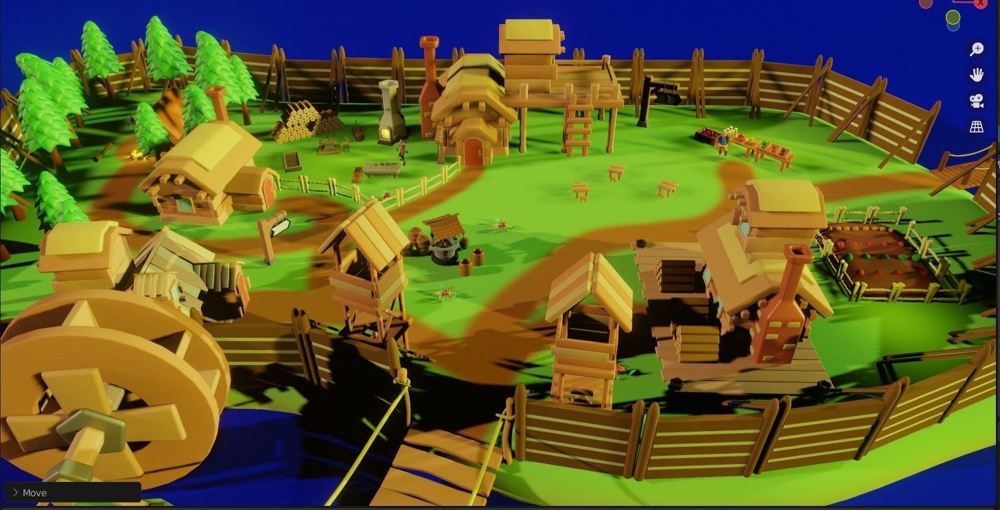 Medieval Village Free low-poly 3D model_1