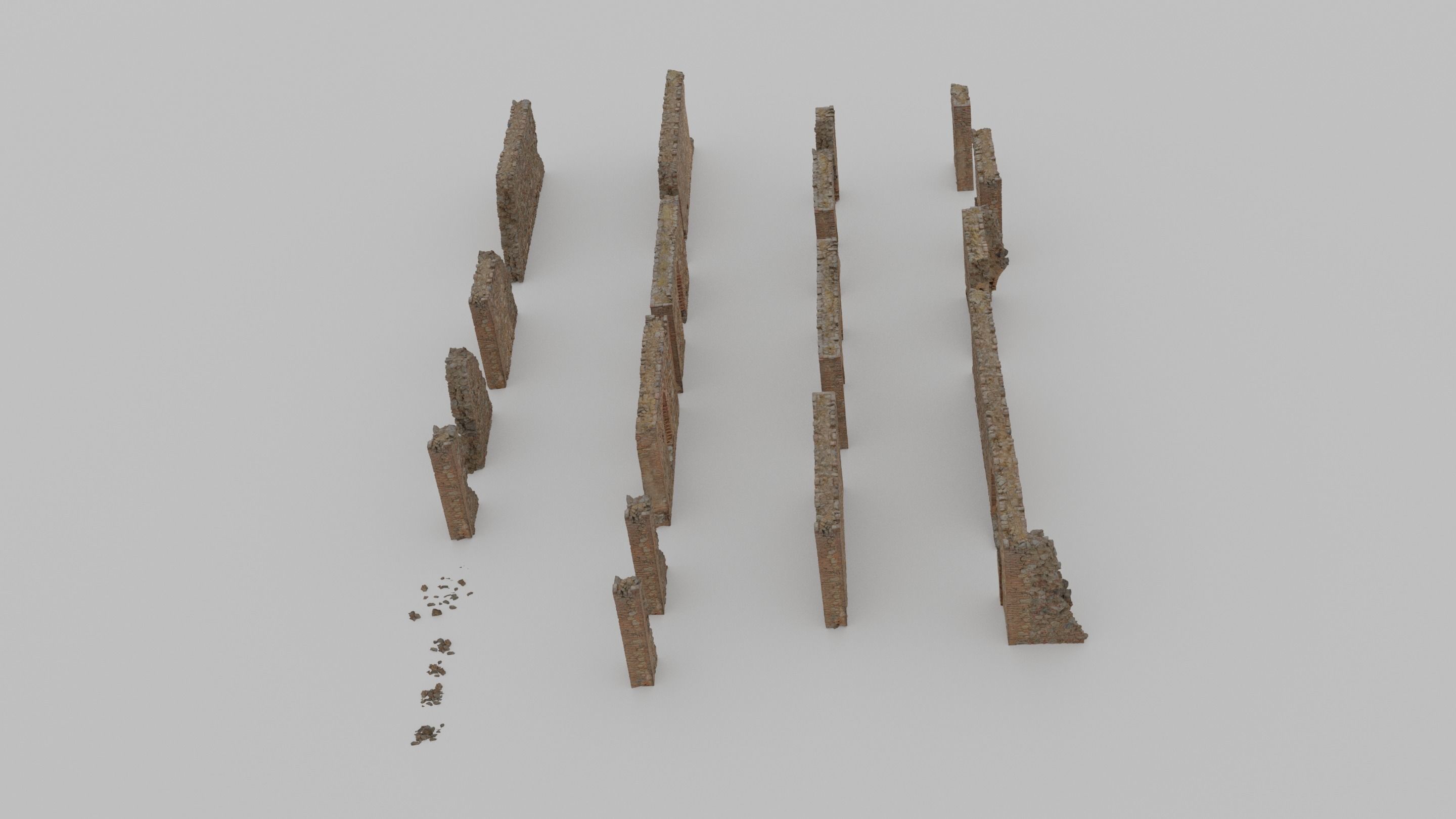 Modular Brick Stone Wall Ruin Set Low-poly 3D model_9
