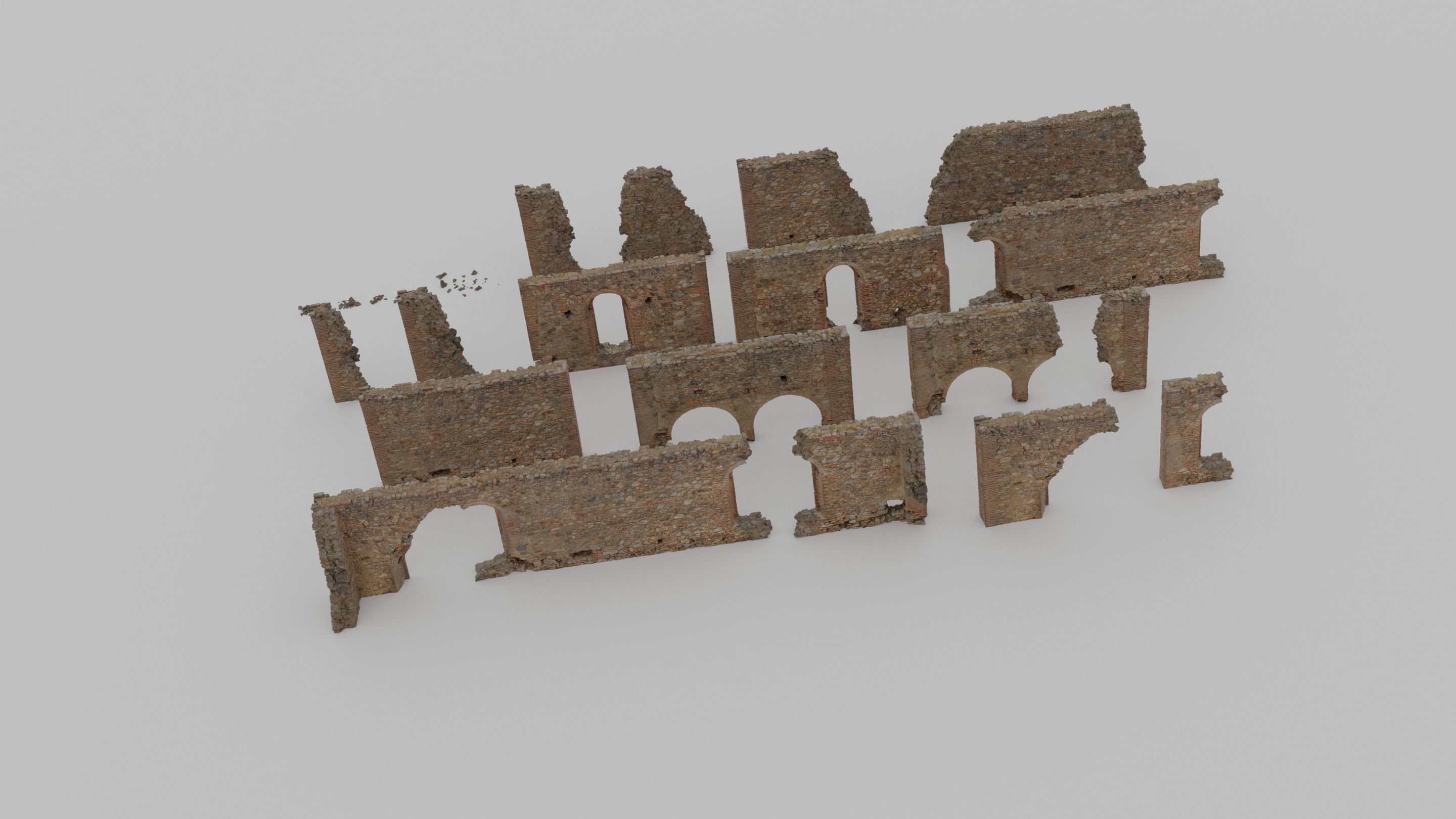 Modular Brick Stone Wall Ruin Set Low-poly 3D model_6