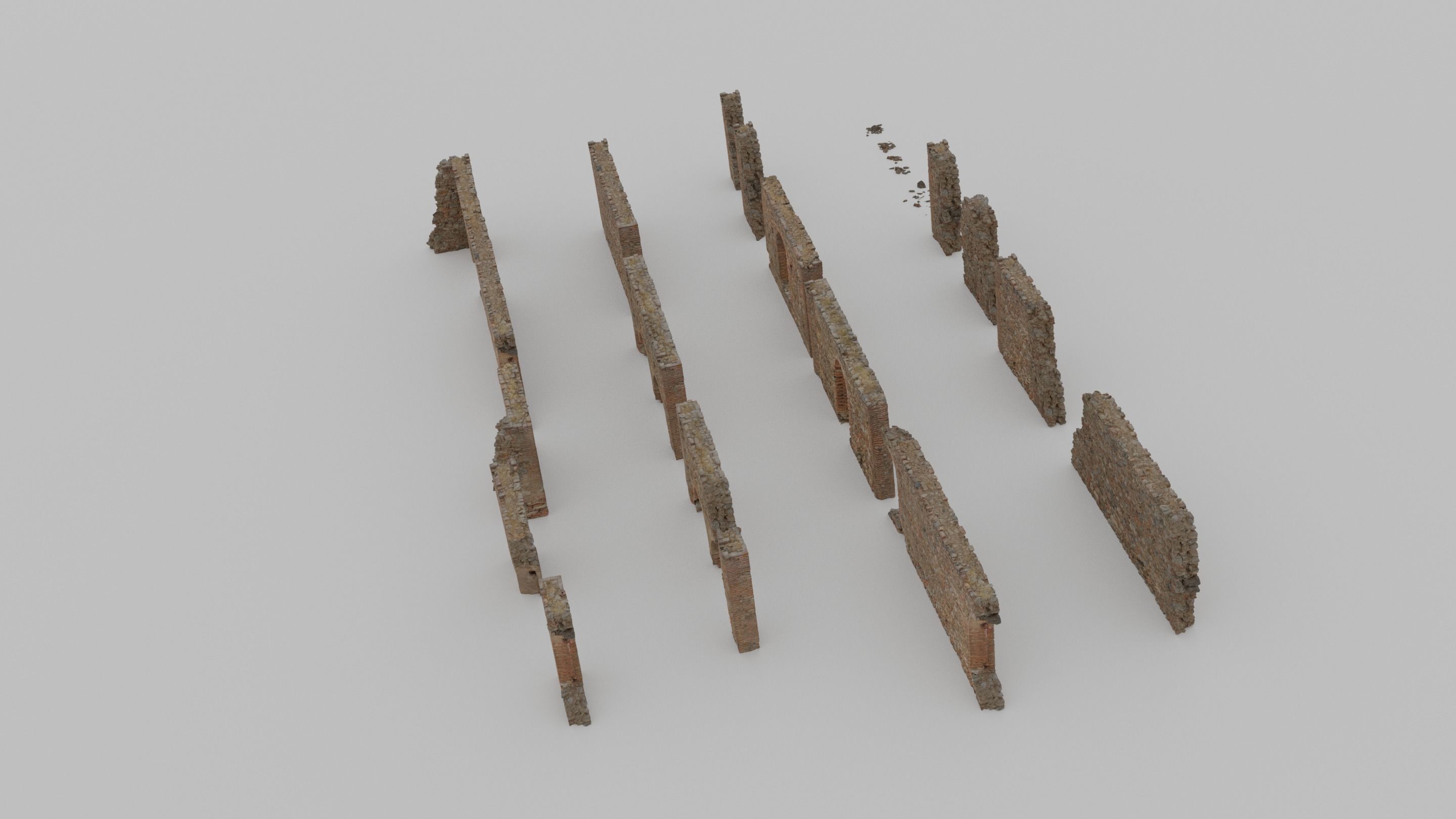 Modular Brick Stone Wall Ruin Set Low-poly 3D model_16