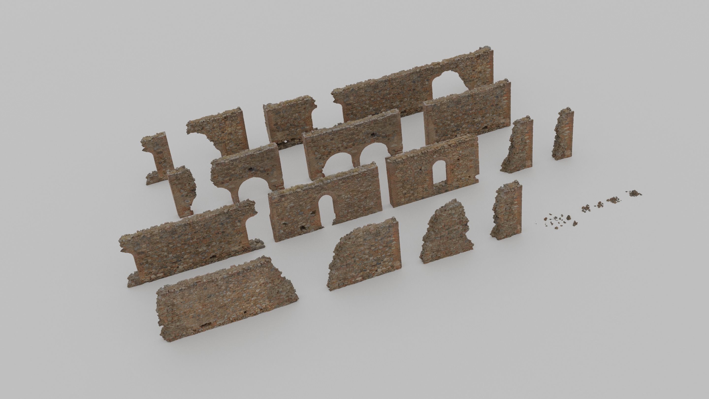 Modular Brick Stone Wall Ruin Set Low-poly 3D model_13
