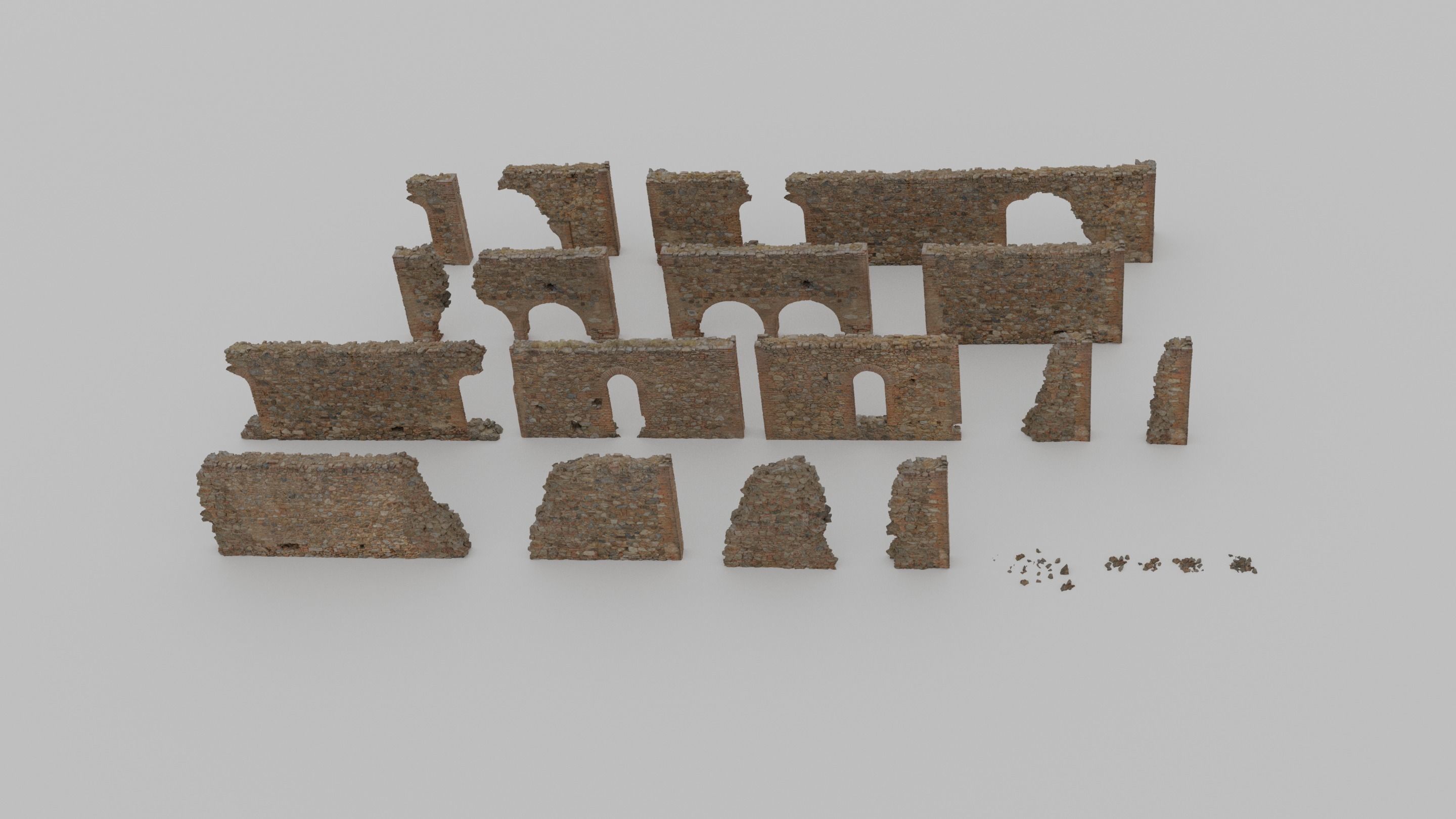 Modular Brick Stone Wall Ruin Set Low-poly 3D model_12