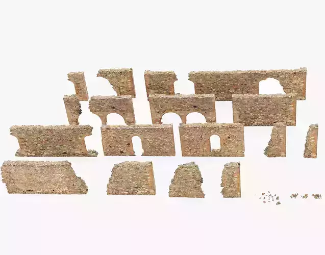 Modular Brick Stone Wall Ruin Set Low-poly 3D model