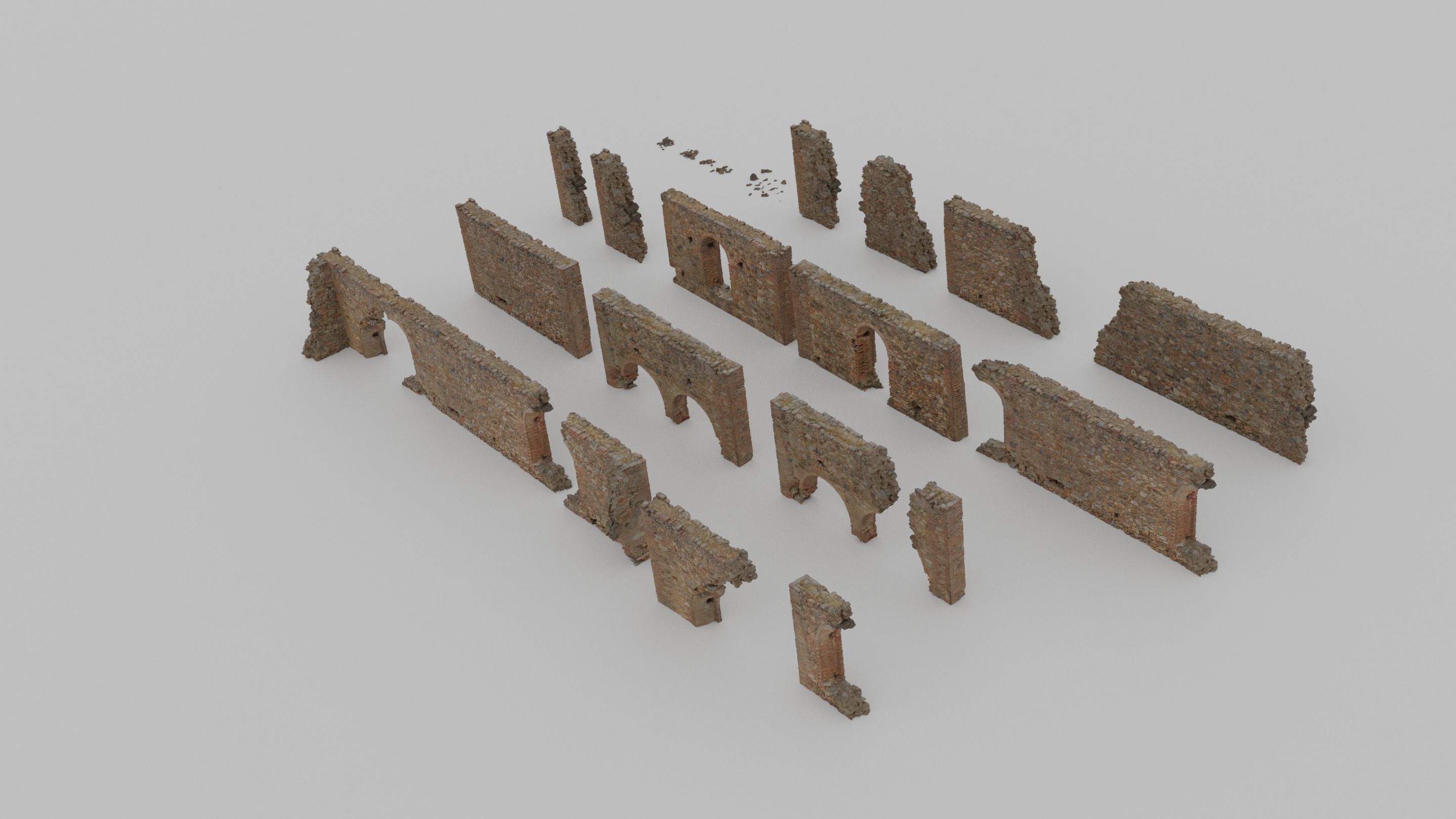 Modular Brick Stone Wall Ruin Set Low-poly 3D model_17