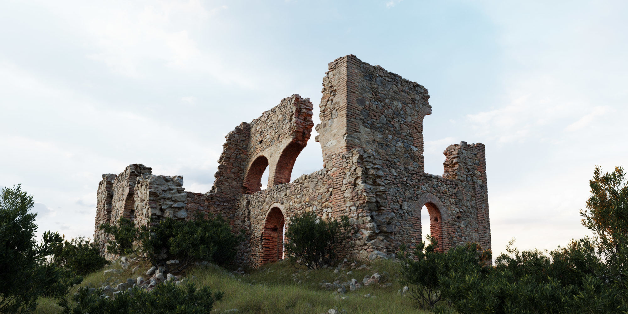 Modular Brick Stone Wall Ruin Set Low-poly 3D model_3