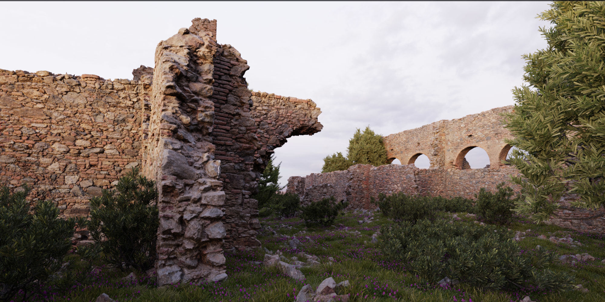 Modular Brick Stone Wall Ruin Set Low-poly 3D model_2