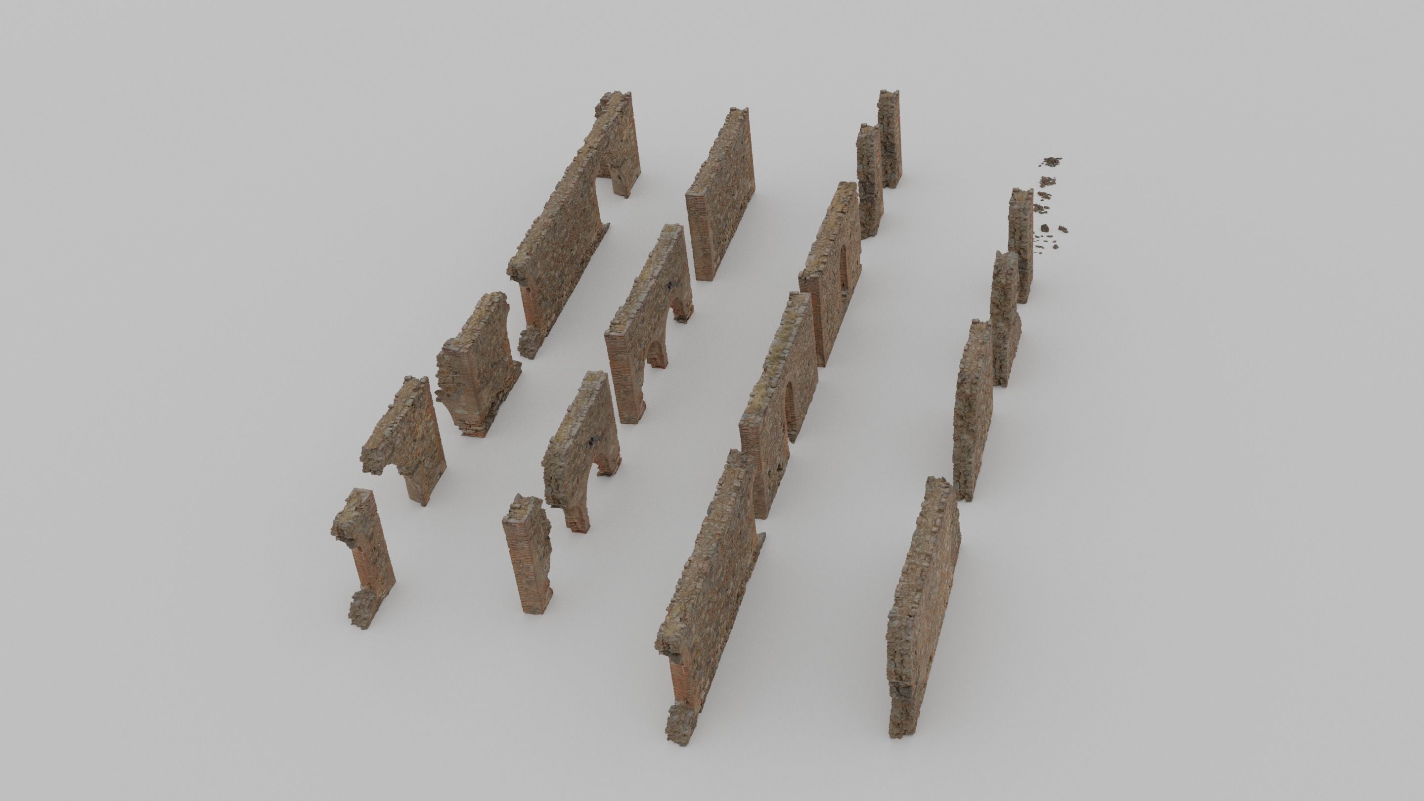 Modular Brick Stone Wall Ruin Set Low-poly 3D model_15