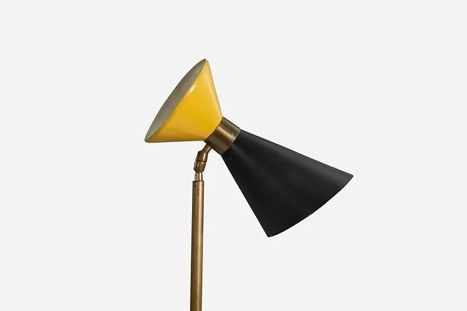Arredoluce Floor Lamp Brass Black And Yellow Lacquered Metal 3D model