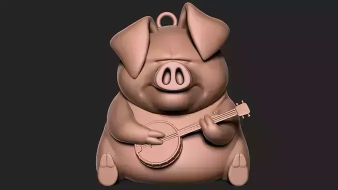 pig with banjo keychain  3D print model