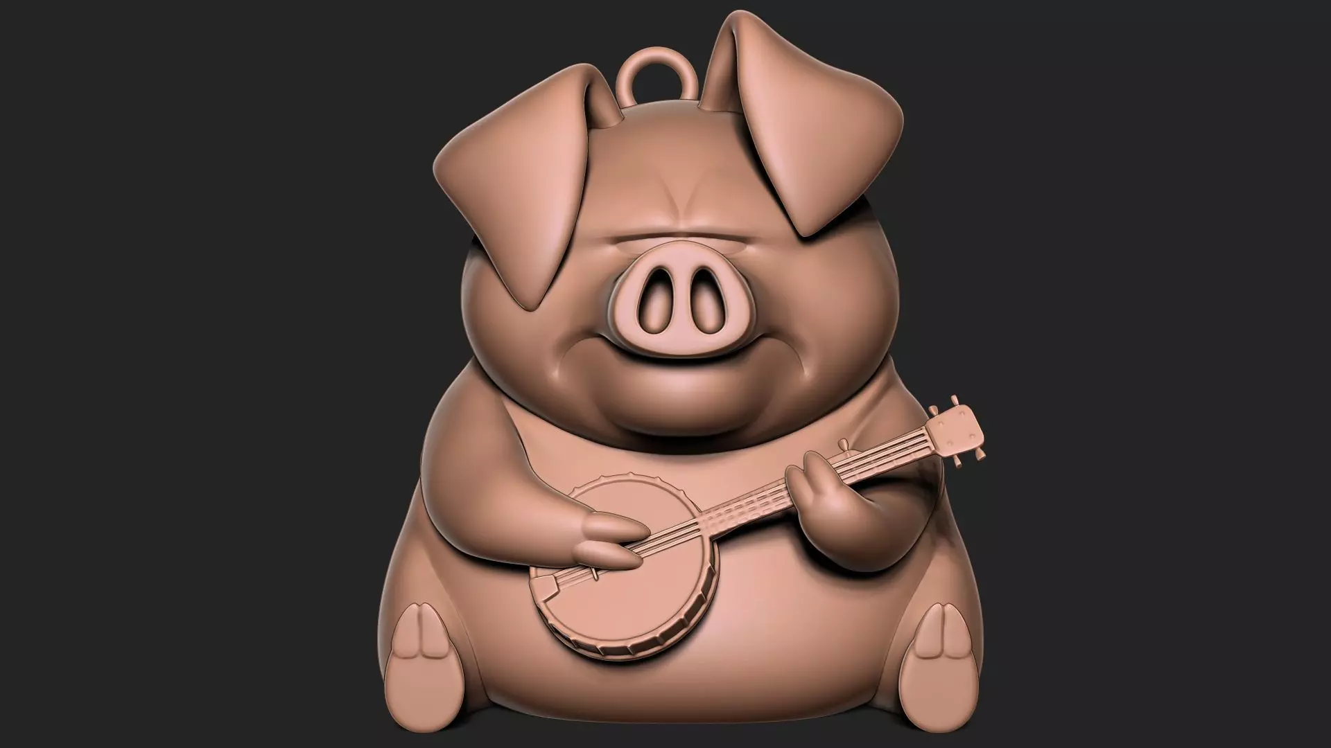 pig with banjo keychain  3D print model_0