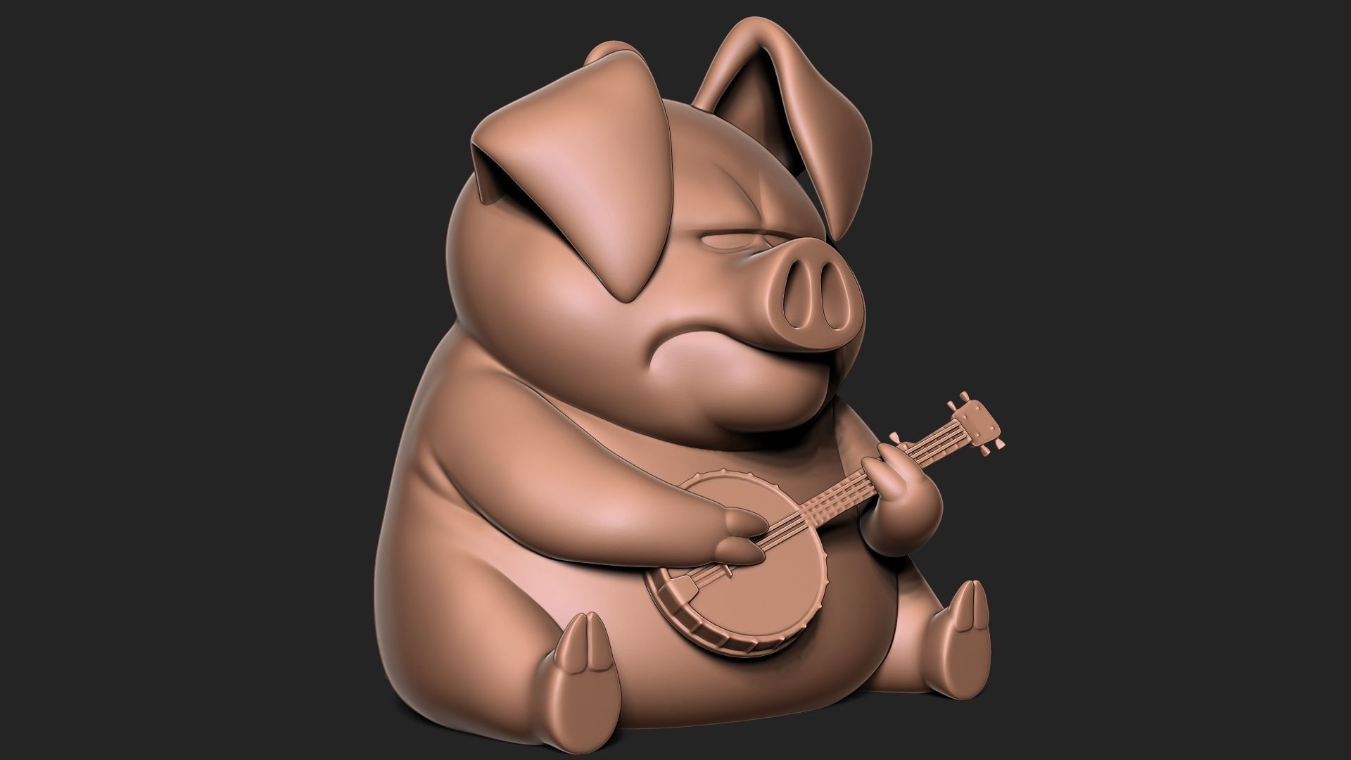 pig with banjo keychain  3D print model_1