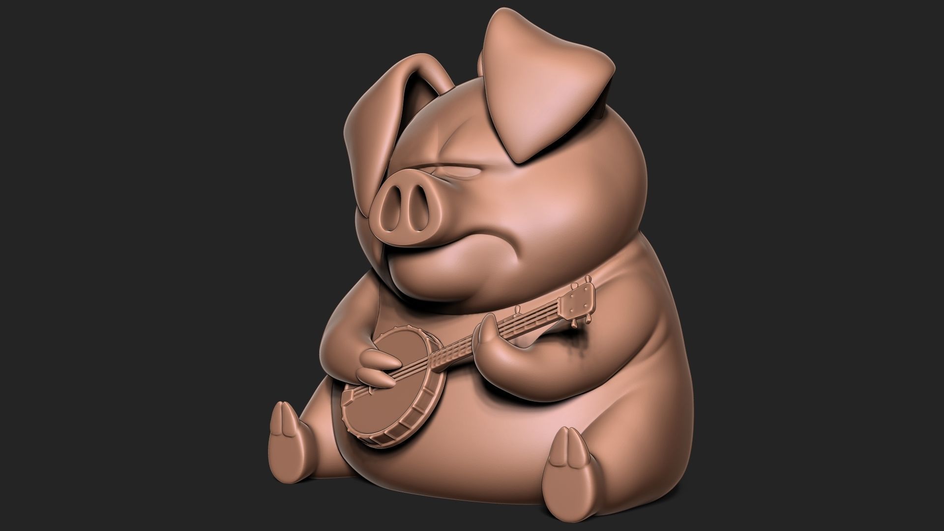 pig with banjo keychain  3D print model_2