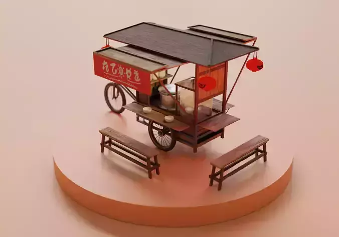 japanese ramen stall kaharu Low-poly 3D model