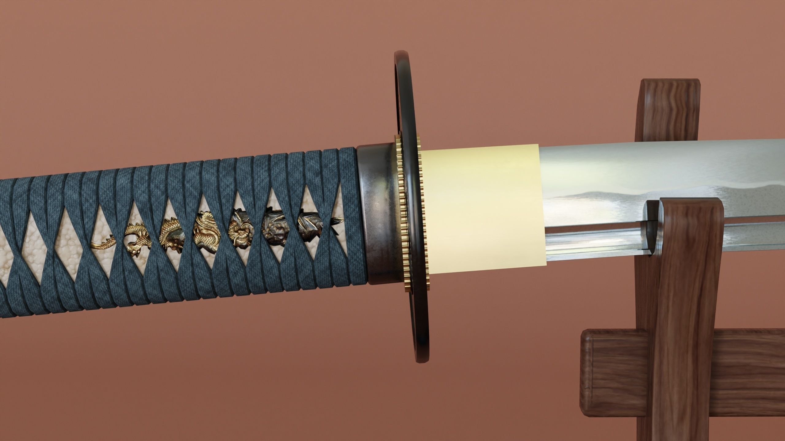 catana set with saya and stand low-poly PBR Low-poly 3D model_1