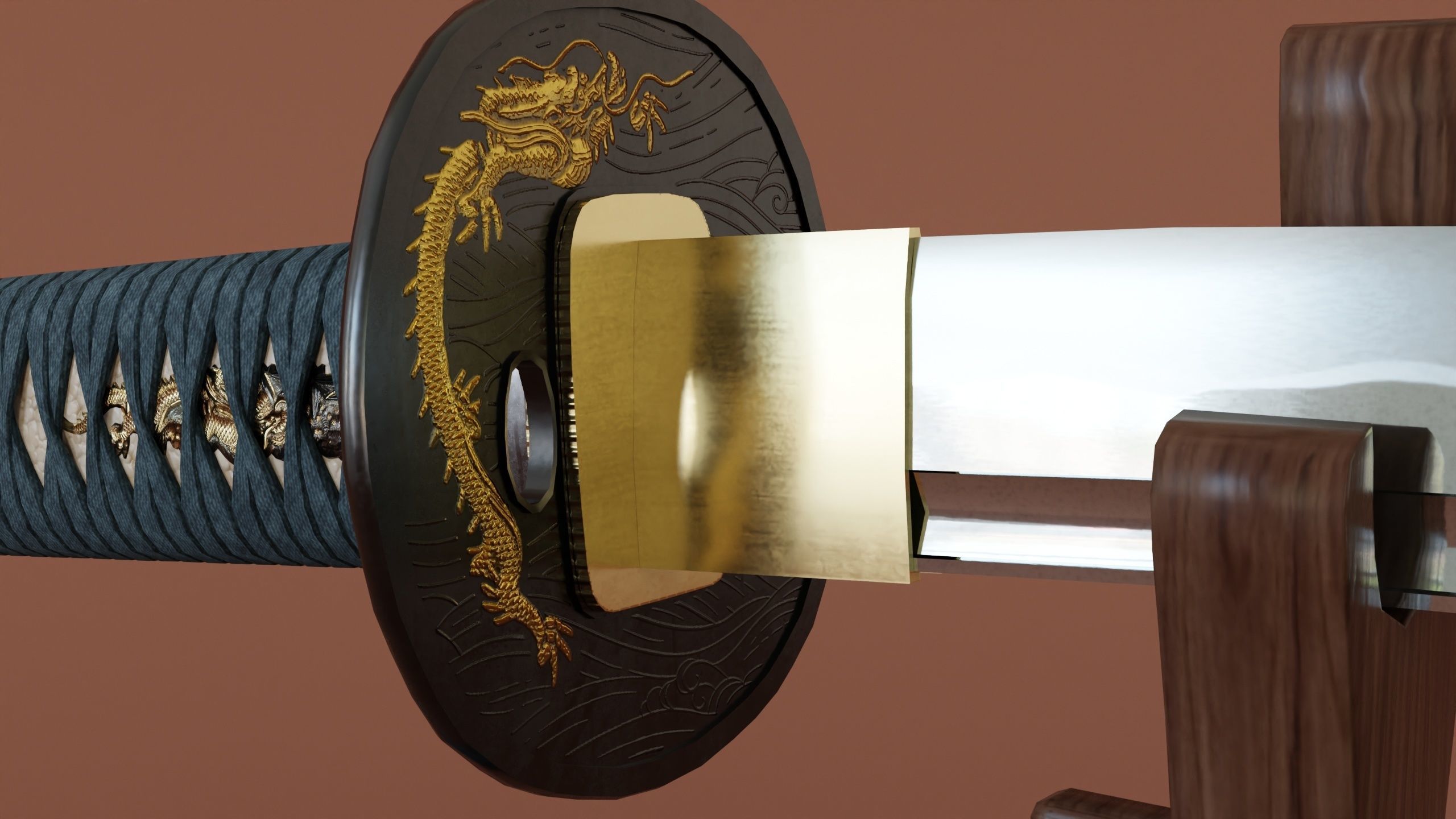 catana set with saya and stand low-poly PBR Low-poly 3D model_8