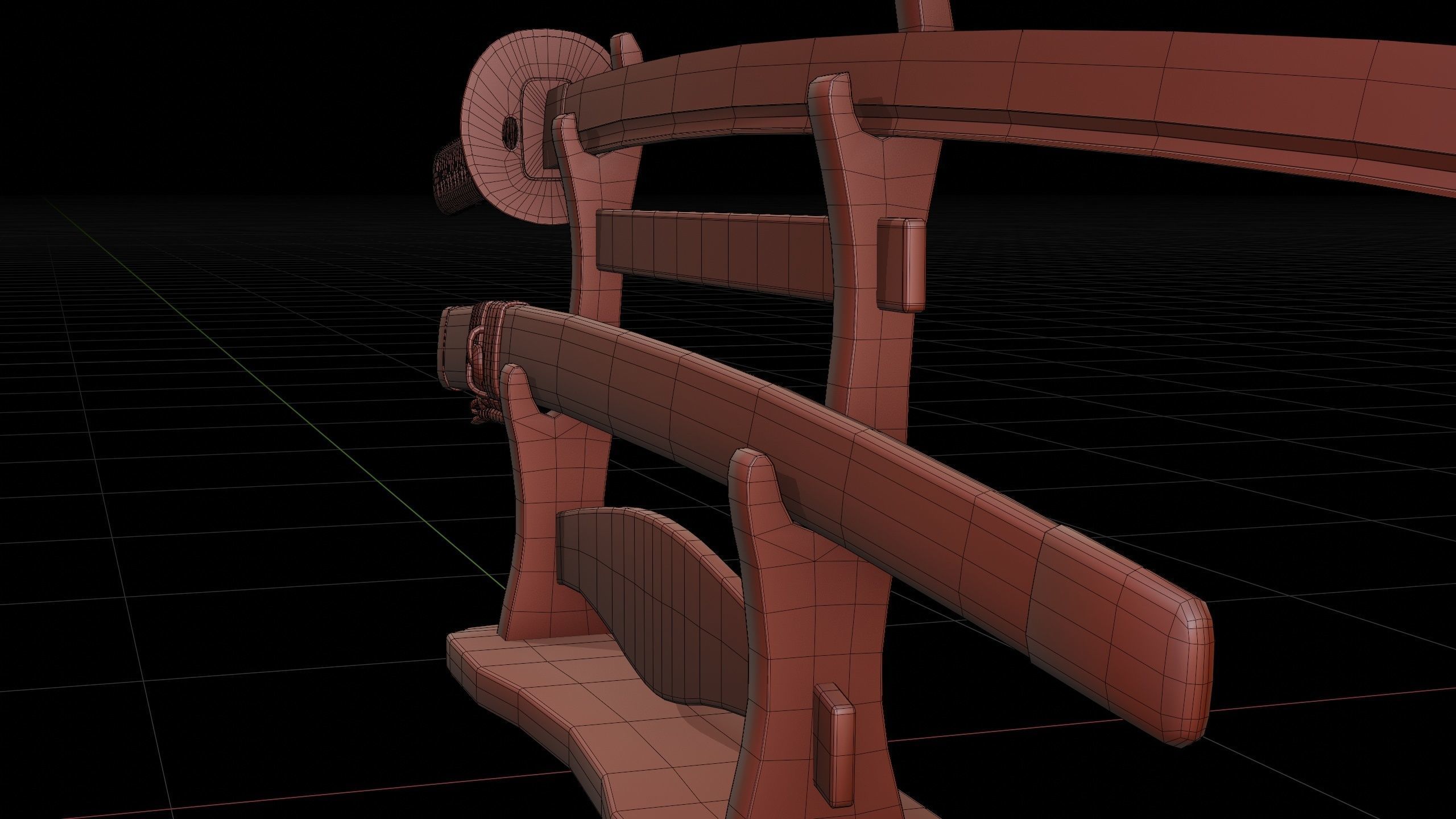 catana set with saya and stand low-poly PBR Low-poly 3D model_13