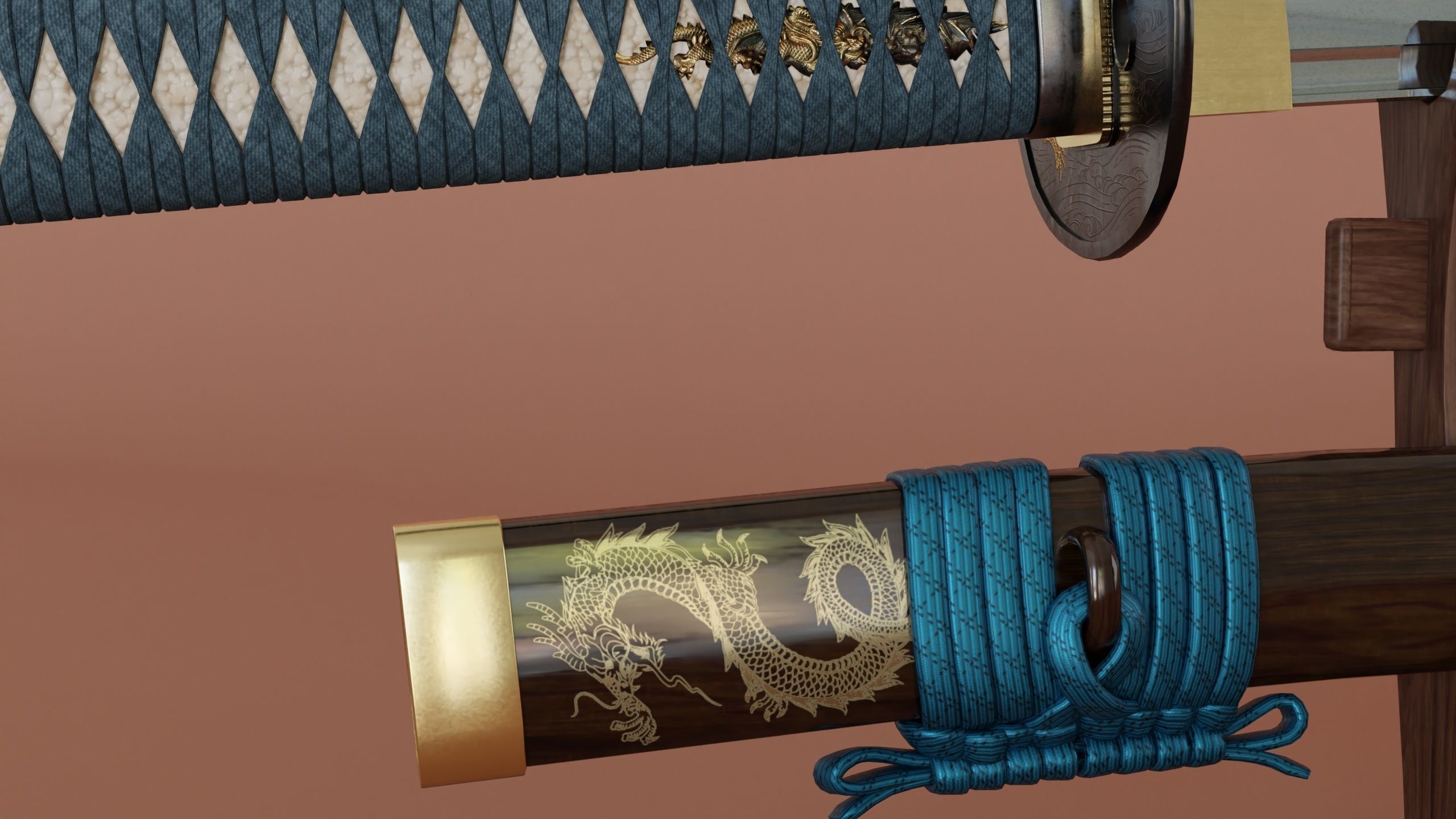 catana set with saya and stand low-poly PBR Low-poly 3D model_4