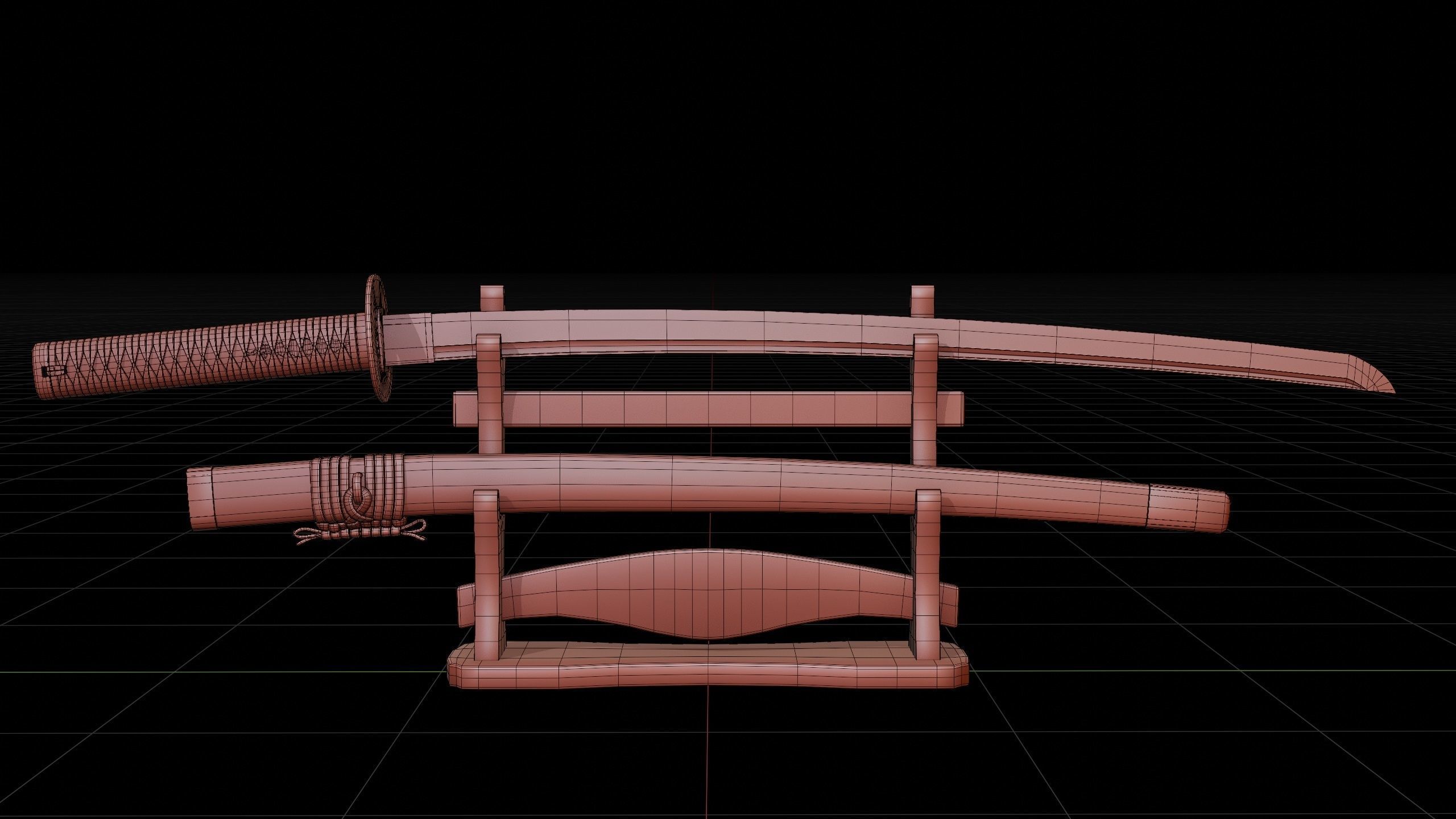 catana set with saya and stand low-poly PBR Low-poly 3D model_11