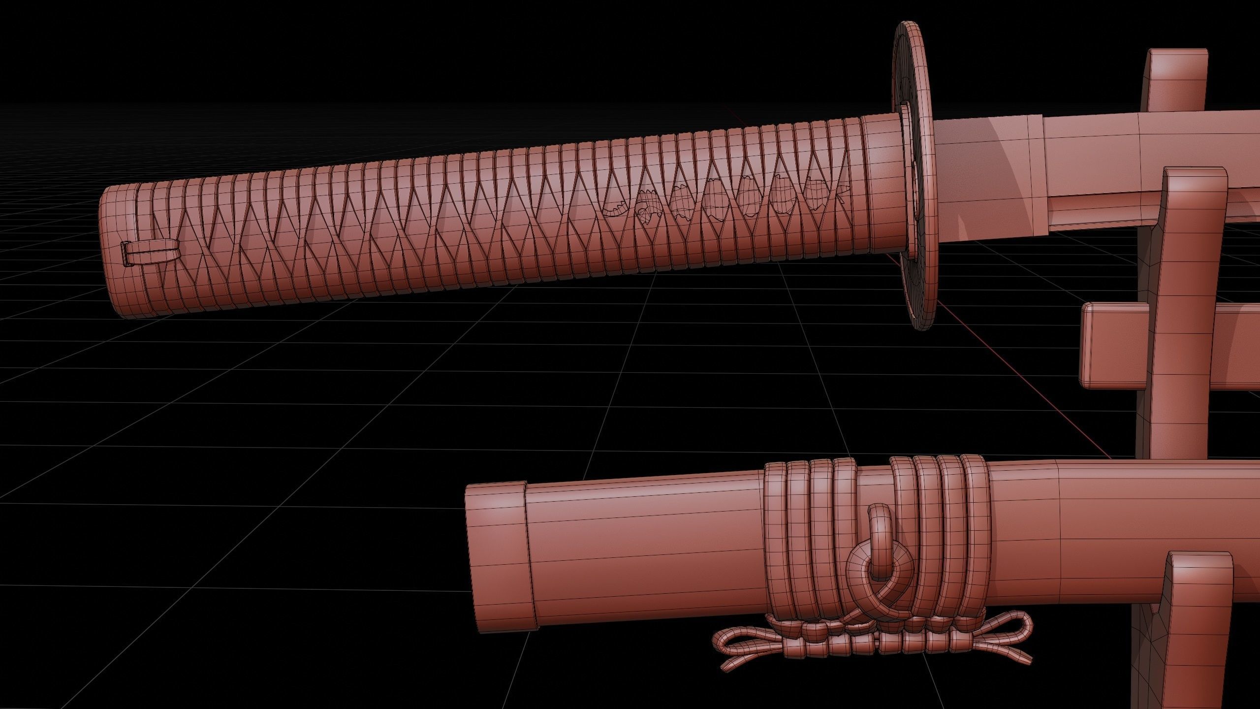 catana set with saya and stand low-poly PBR Low-poly 3D model_12