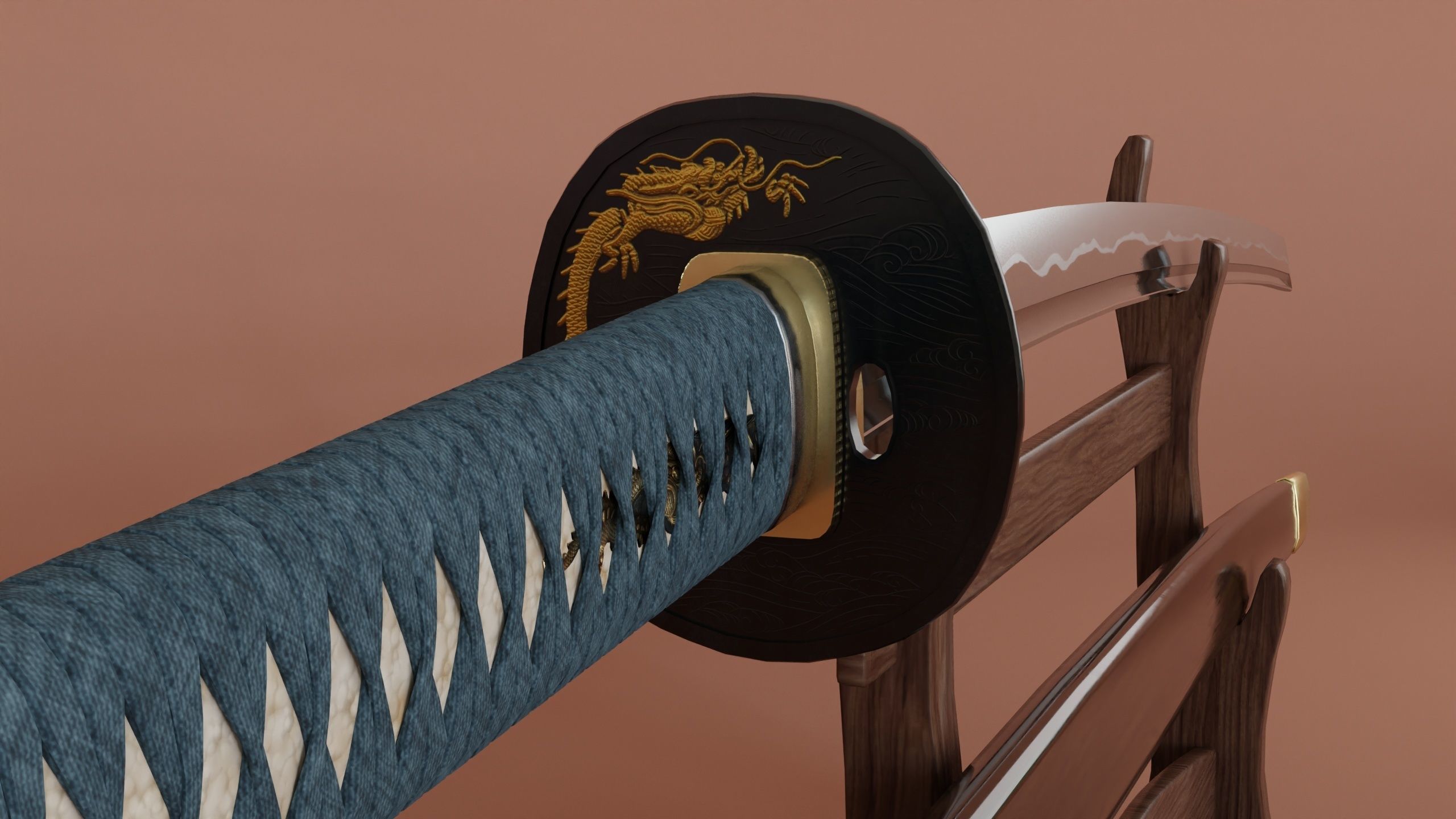 catana set with saya and stand low-poly PBR Low-poly 3D model_2