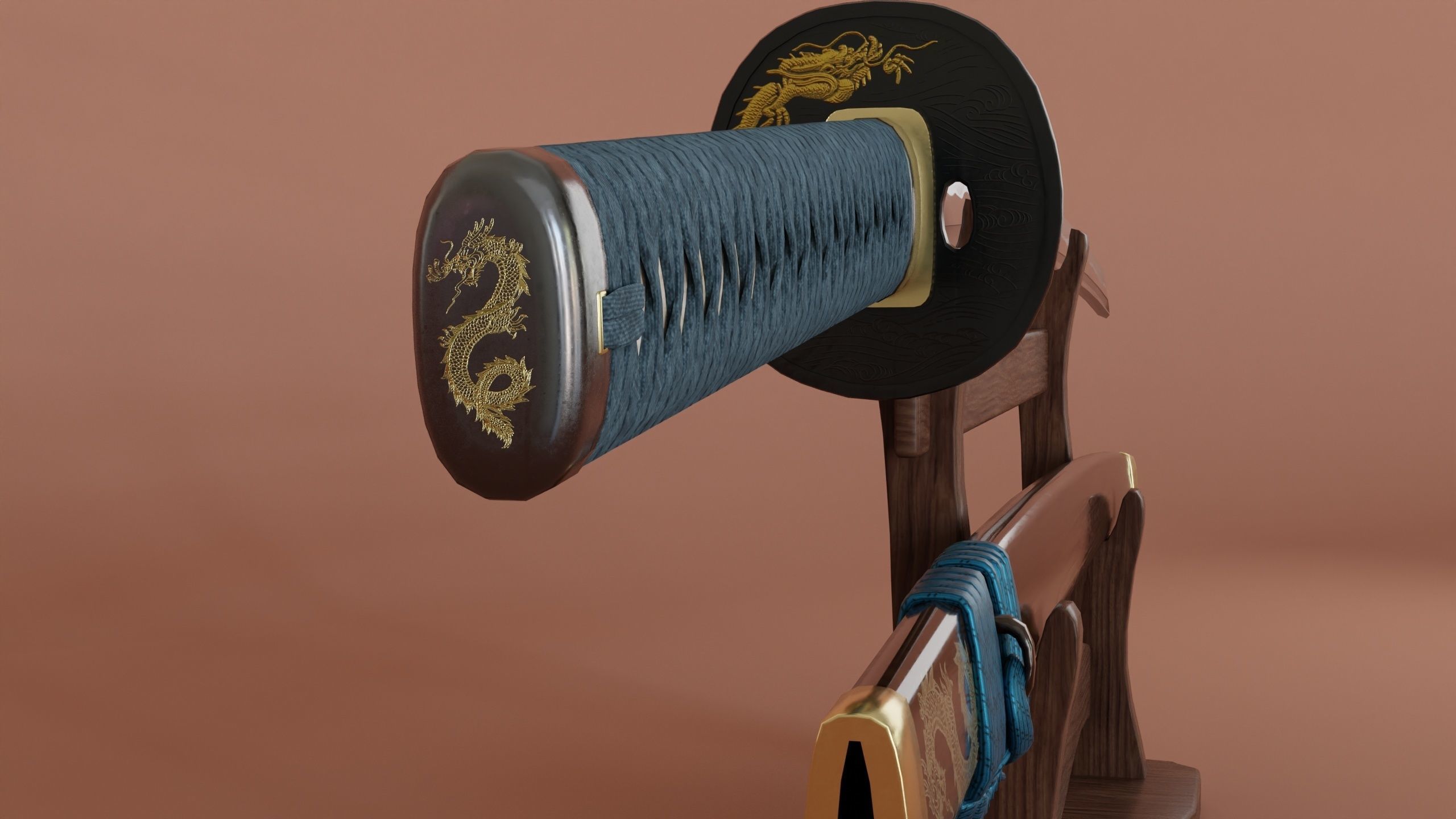 catana set with saya and stand low-poly PBR Low-poly 3D model_3