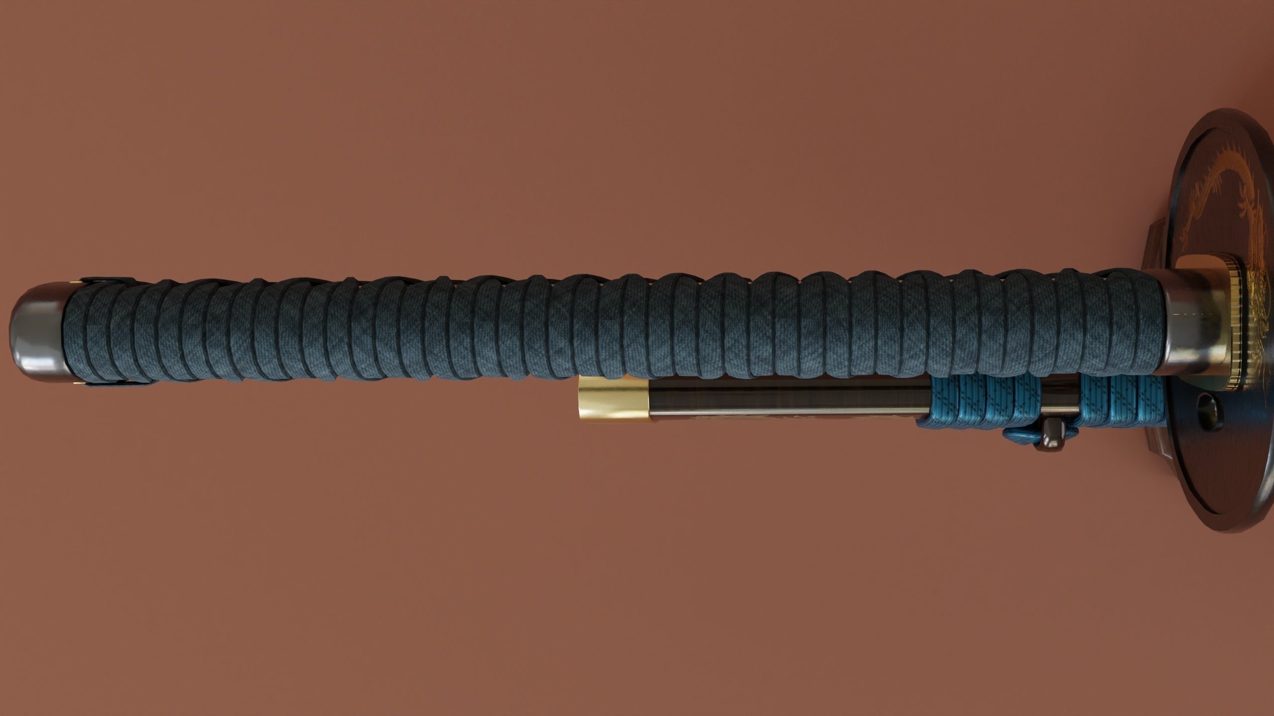 catana set with saya and stand low-poly PBR Low-poly 3D model_5